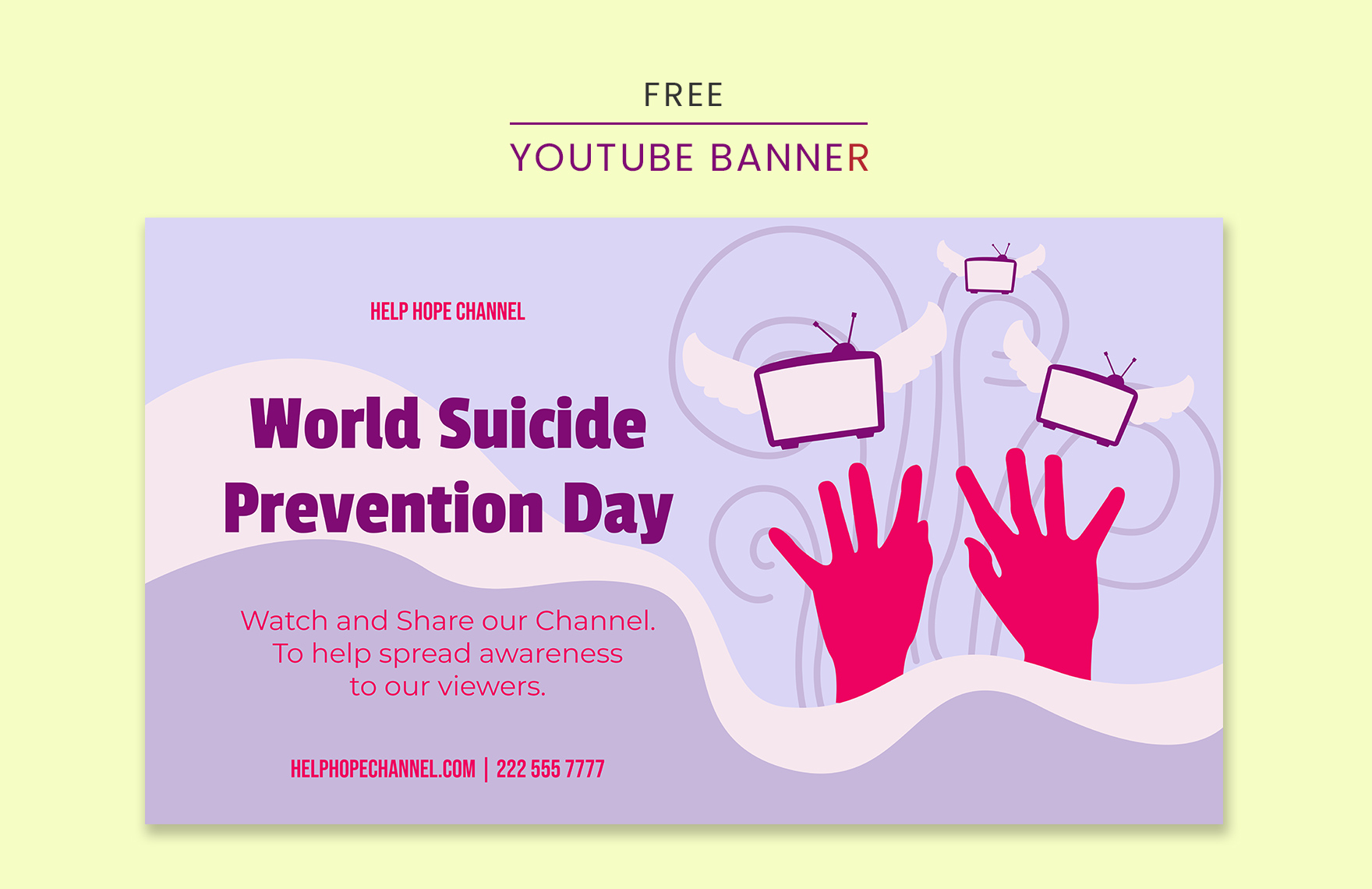 Free World Suicide Prevention Day Youtube Banner in PDF, Illustrator, SVG, JPEG