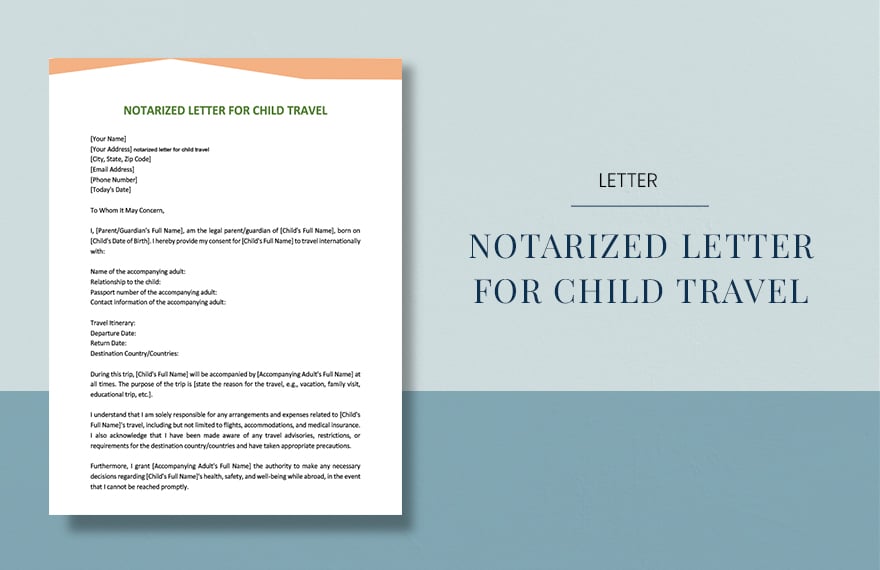 Notarized Letter For Child Travel in Word, Google Docs, PDF, Apple Pages