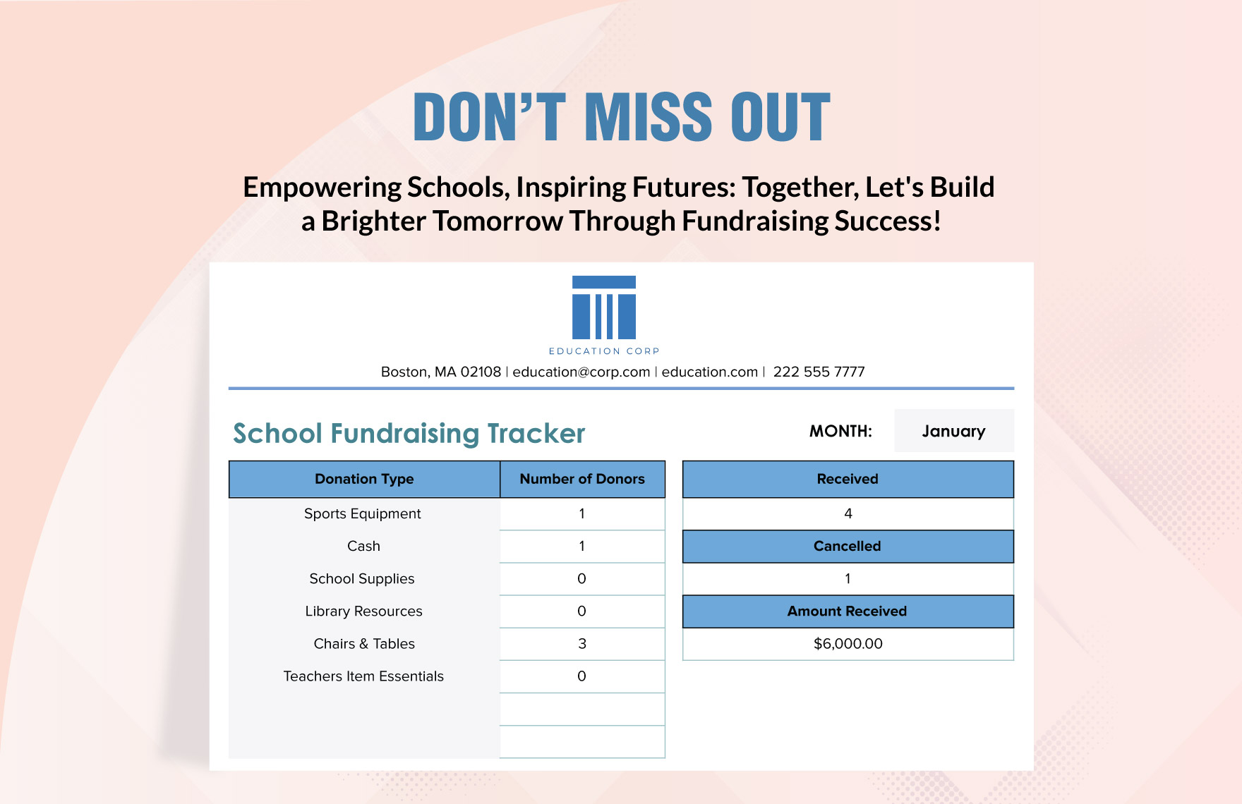 School Fundraising Tracker Template