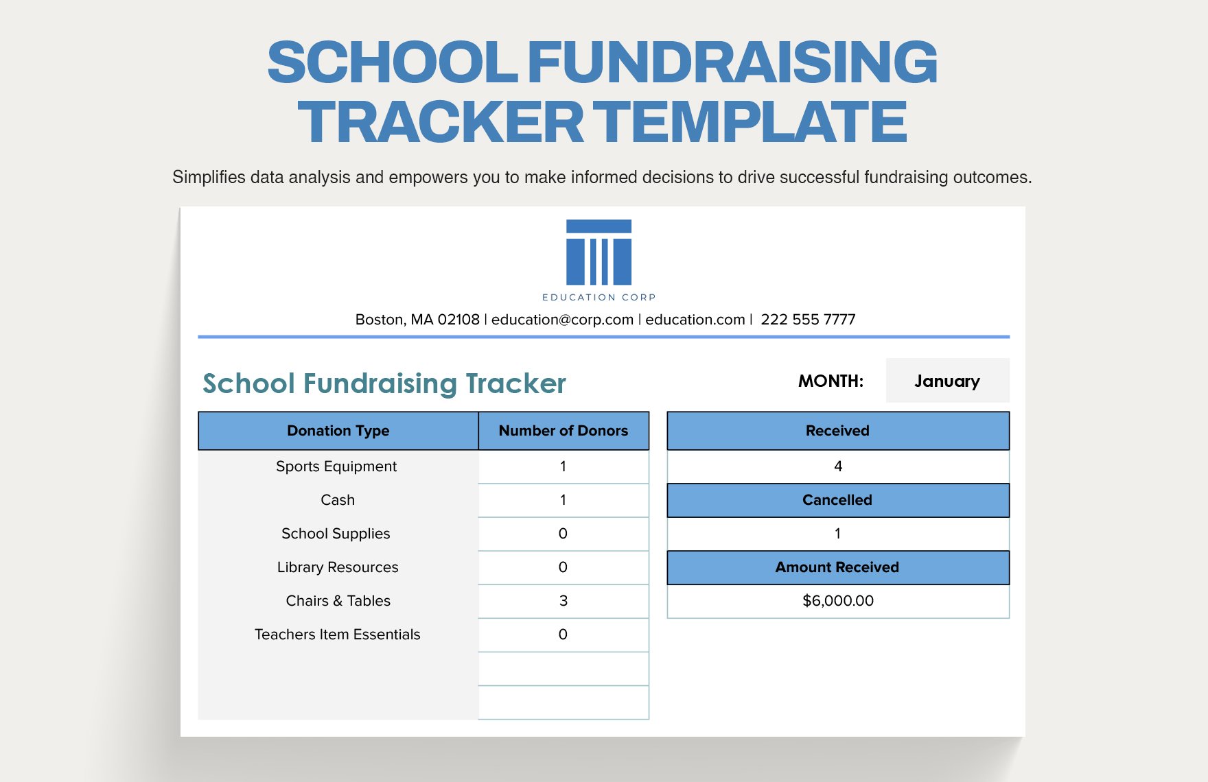 School Fundraising Tracker Template