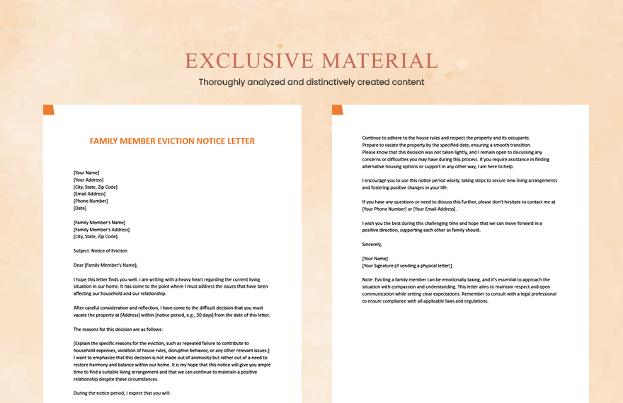 Family Member Eviction Notice Letter