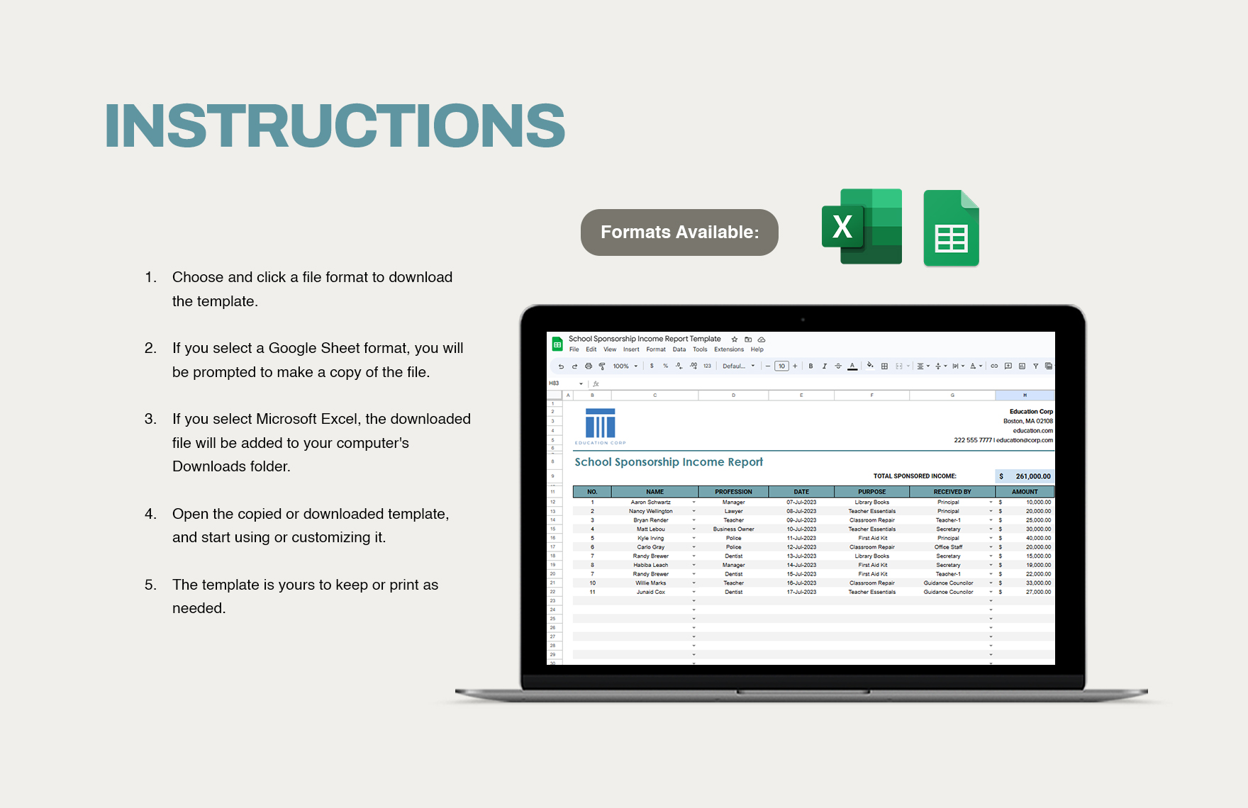 School Sponsorship Income Report Template