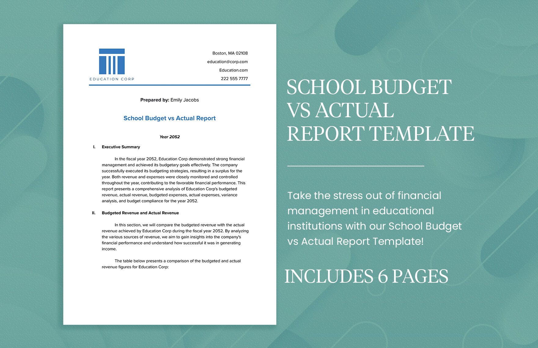 School Budget vs Actual Report Template