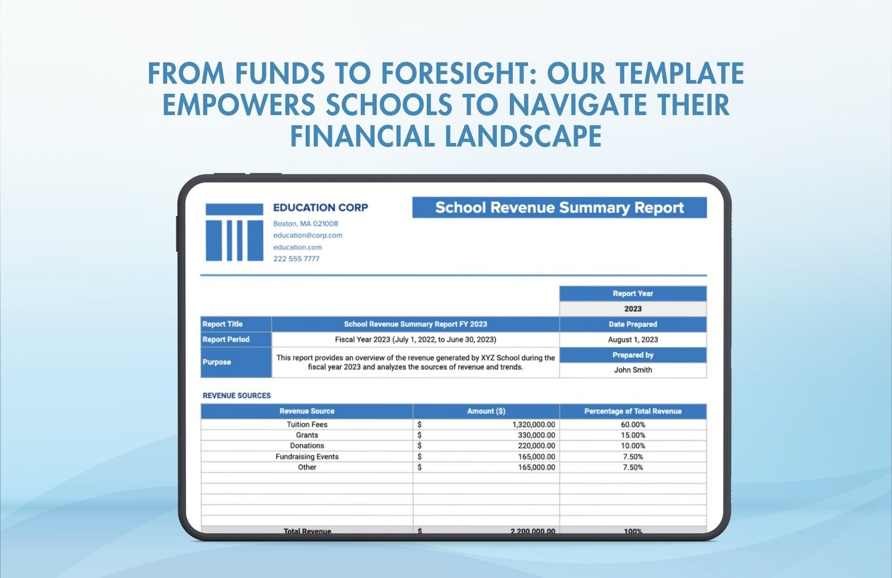School Revenue Summary Report Template