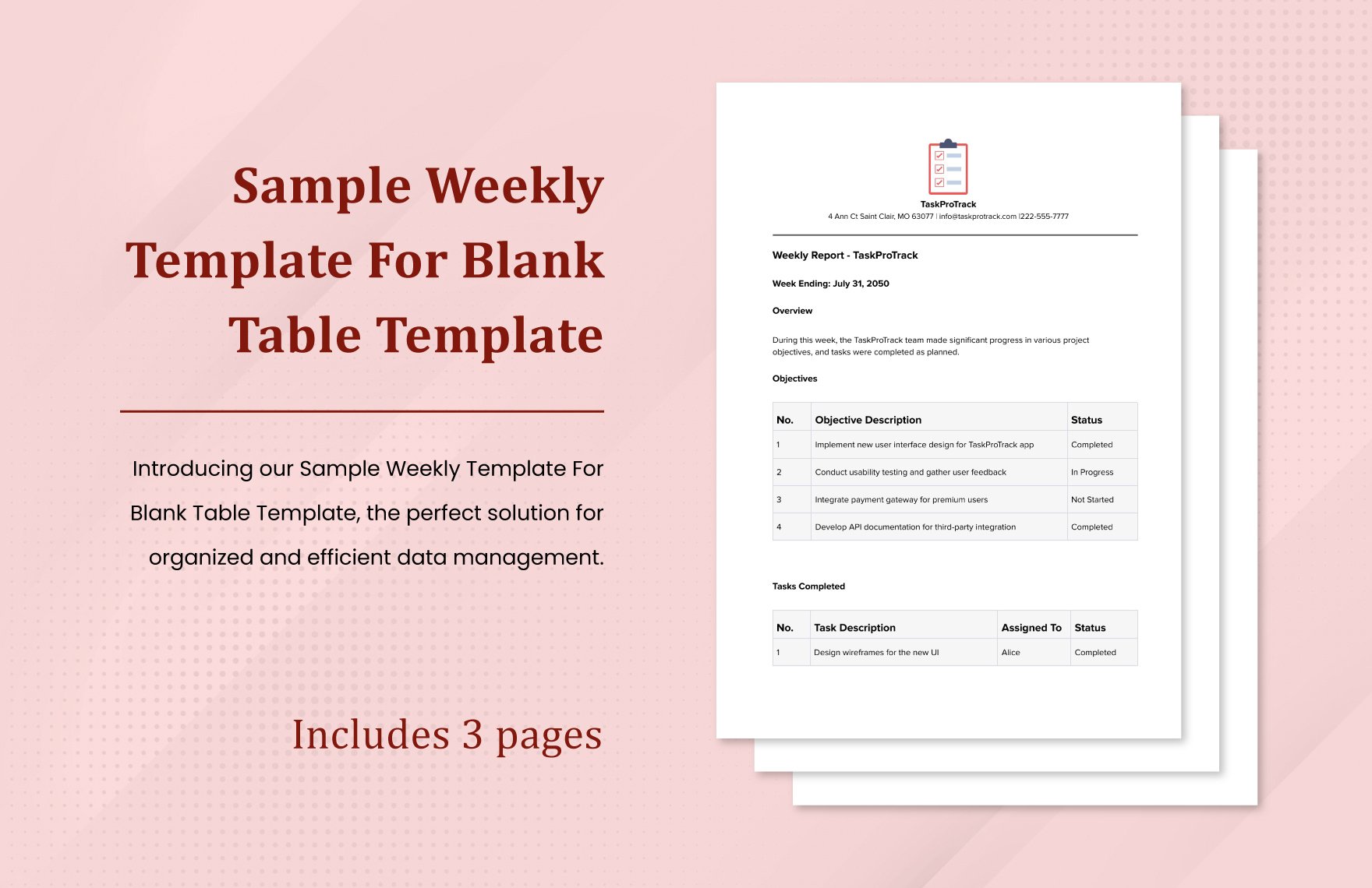 Sample Weekly Template For Blank Table Template
