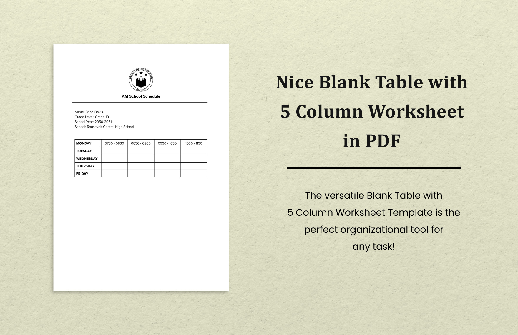 Nice Blank Table with 5 Column Worksheet in PDF in Word, PDF, Google Docs - Download | Template.net