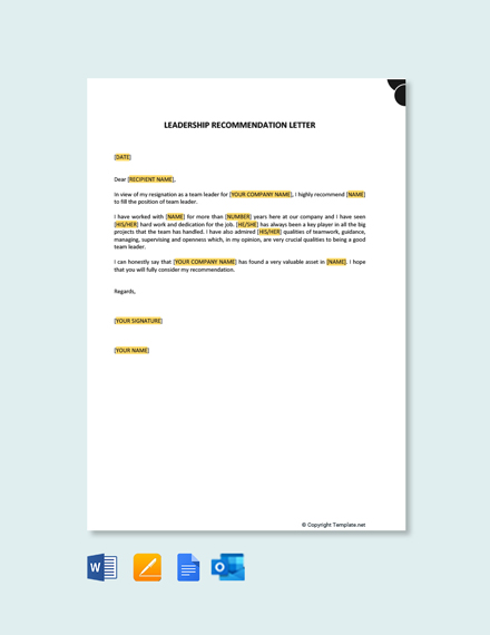 Leadership Recommendation Letter Template - Google Docs, Word, Apple