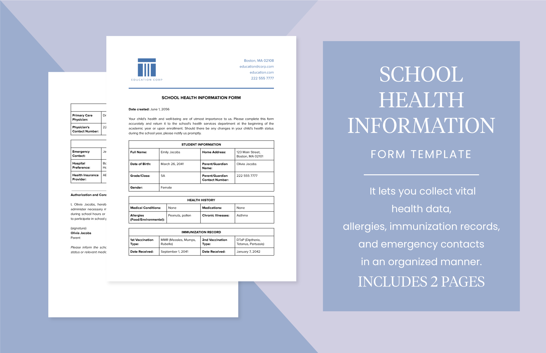 School Health Information Form Template