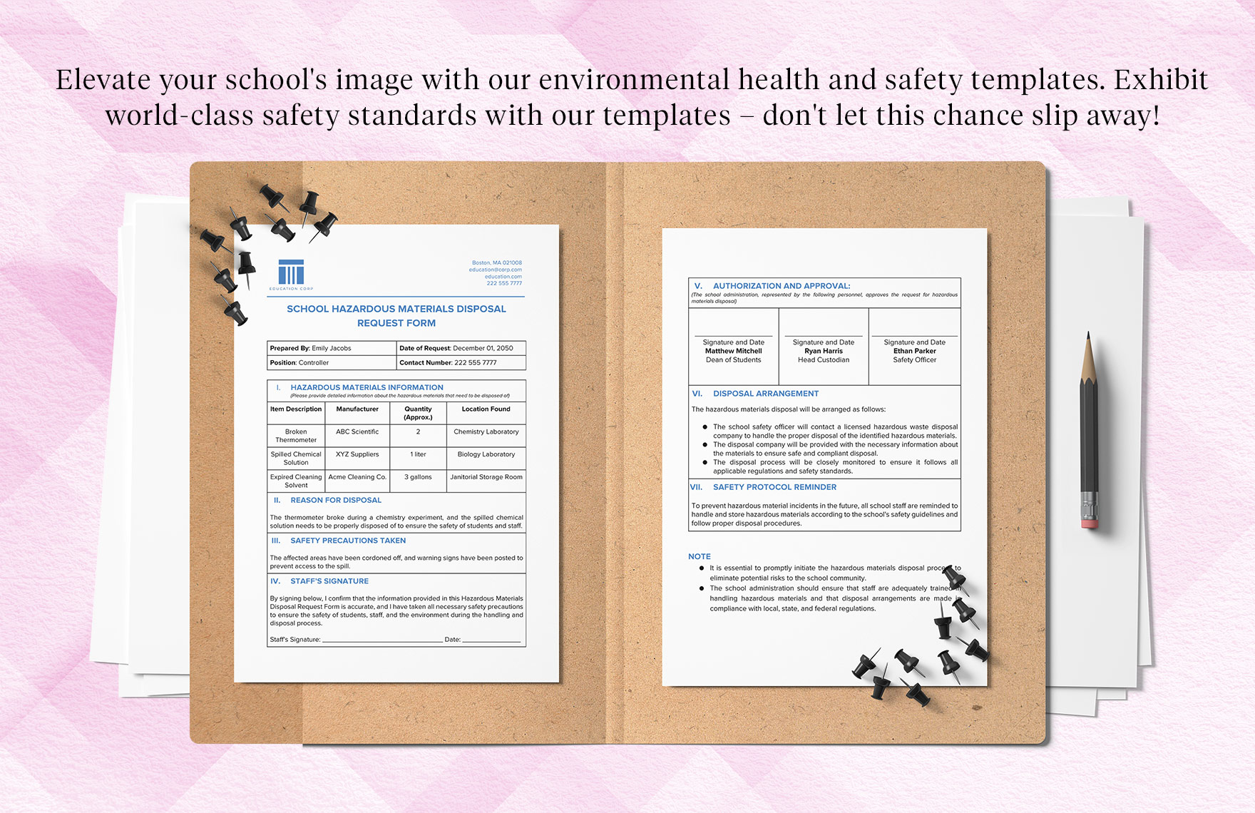 School Hazardous Materials Disposal Request Form Template