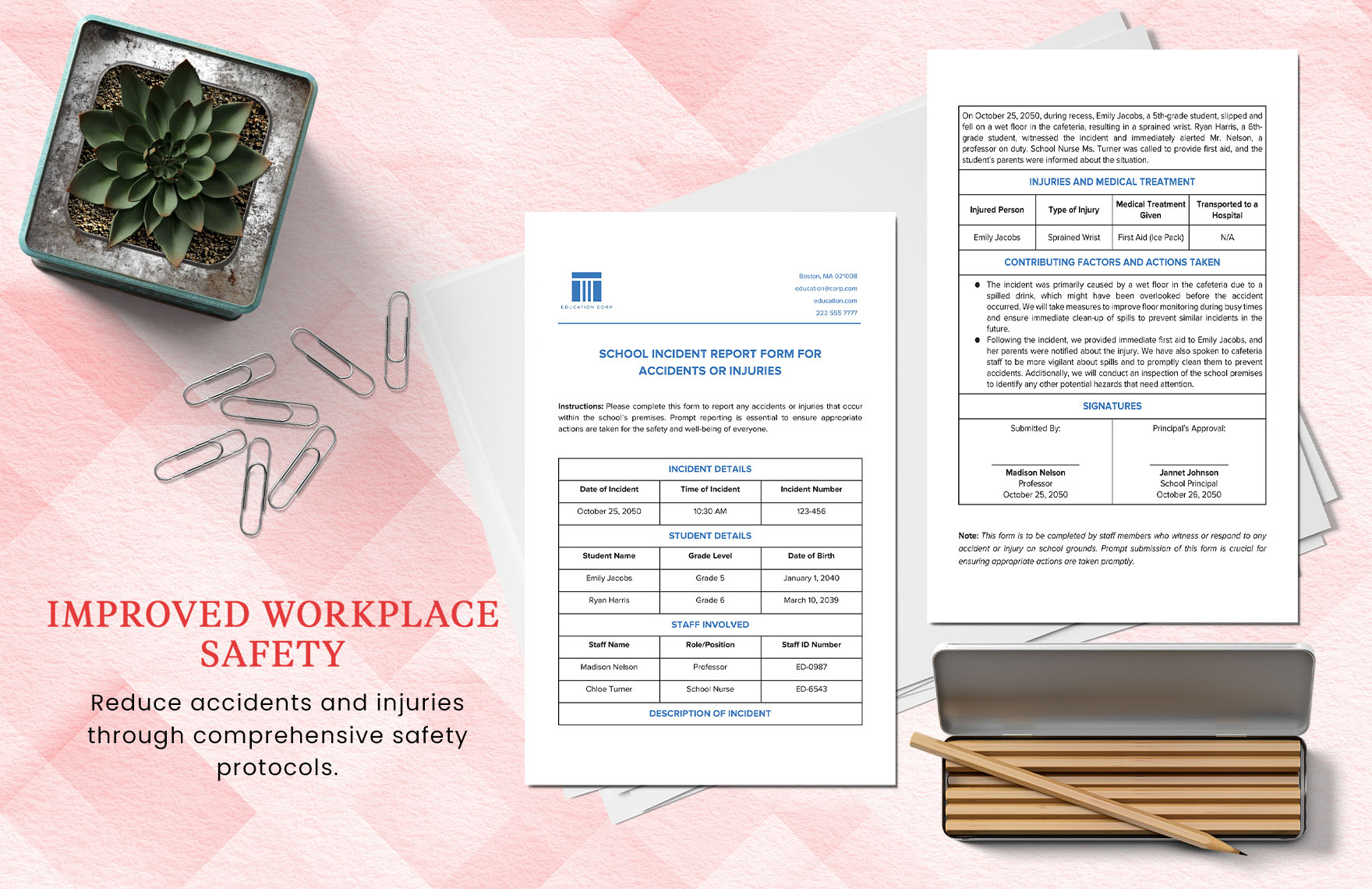 School Incident Report Form for Accidents or Injuries Template