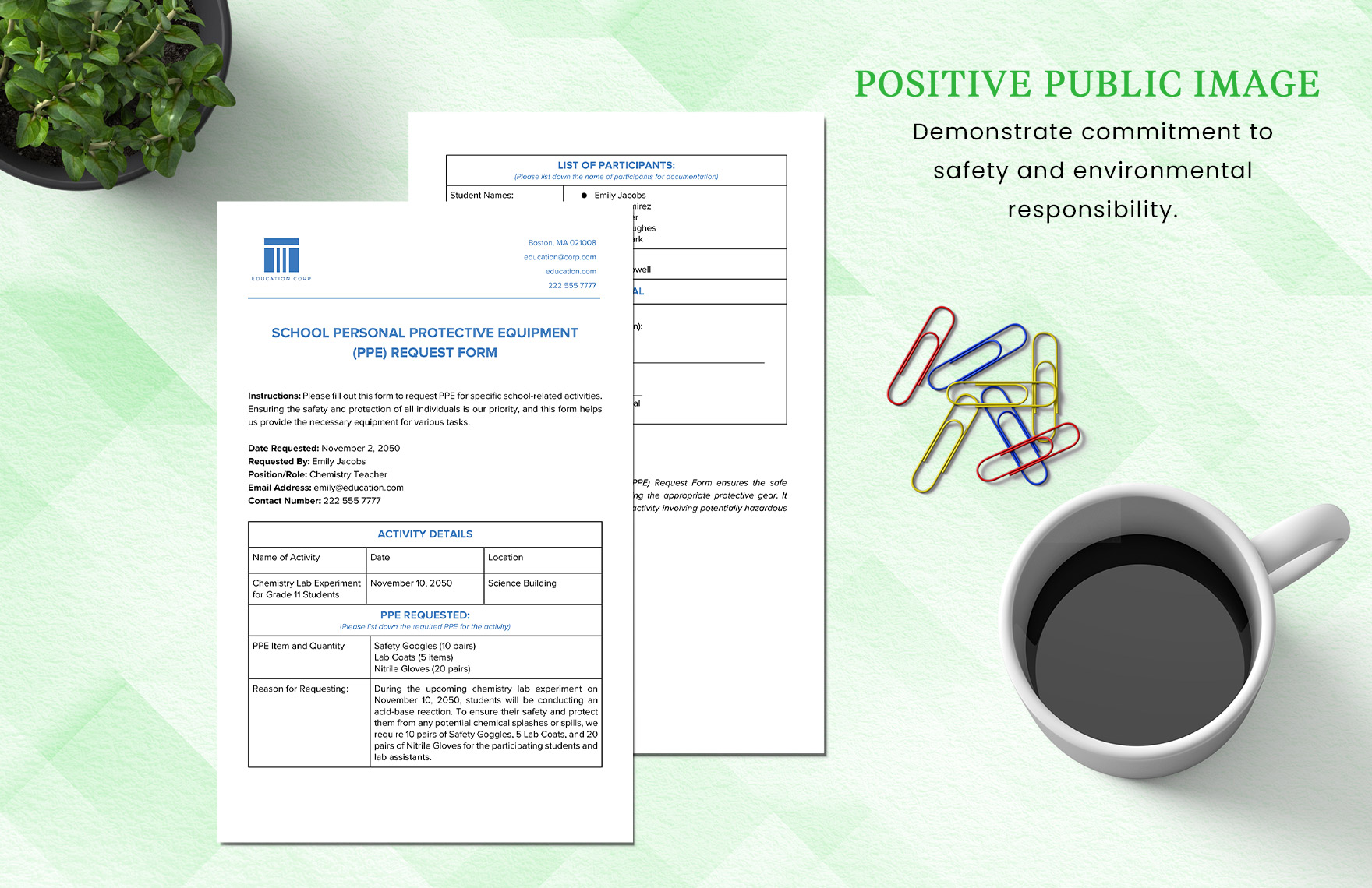 School Personal Protective Equipment (PPE) Request Form Template