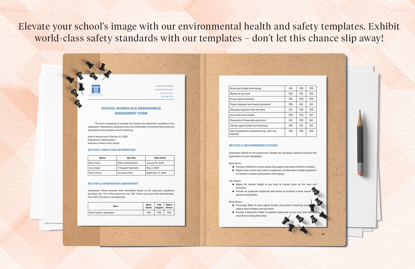 School Workplace Ergonomics Assessment Form Template