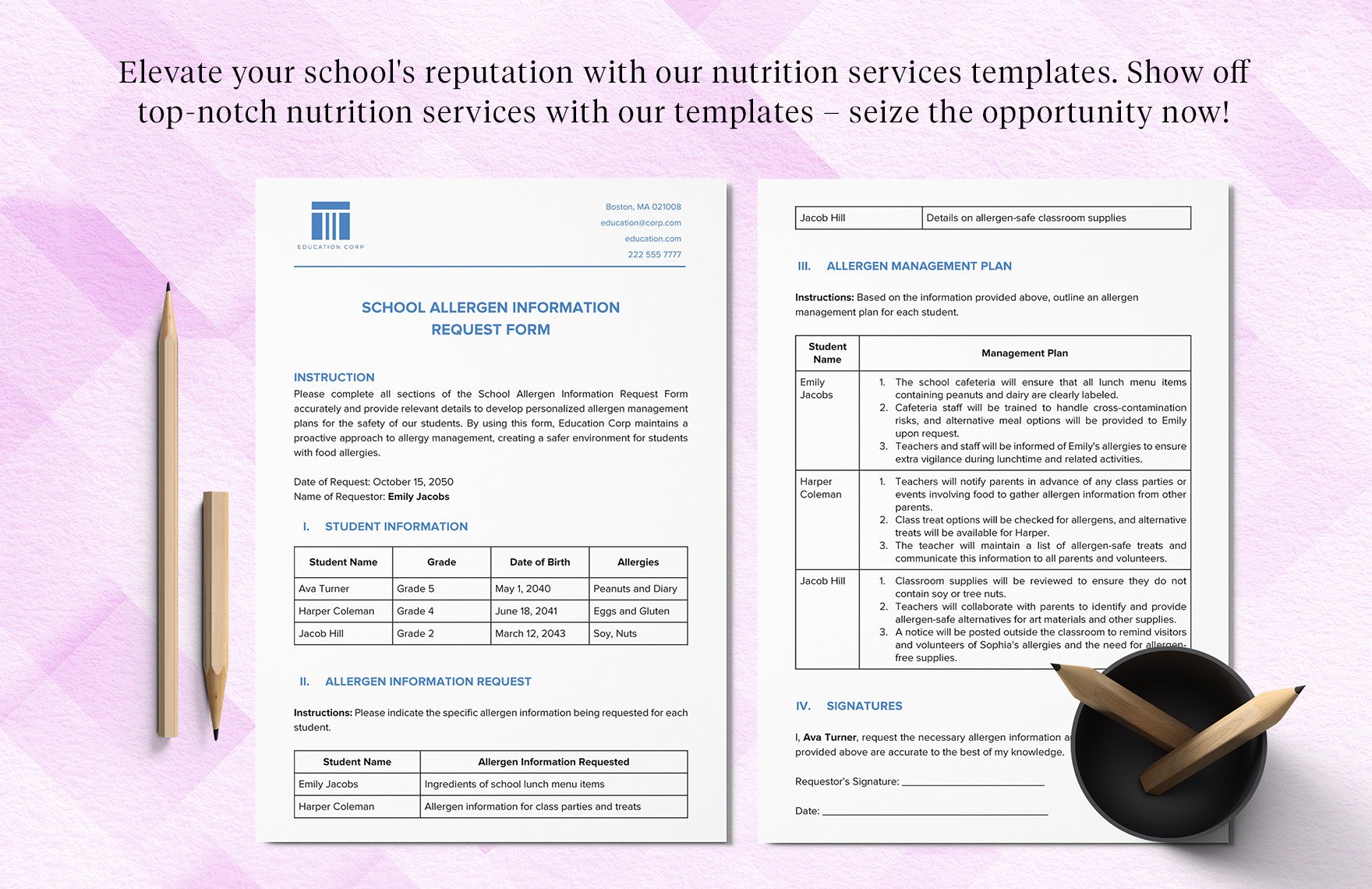 School Allergen Information Request Form Template