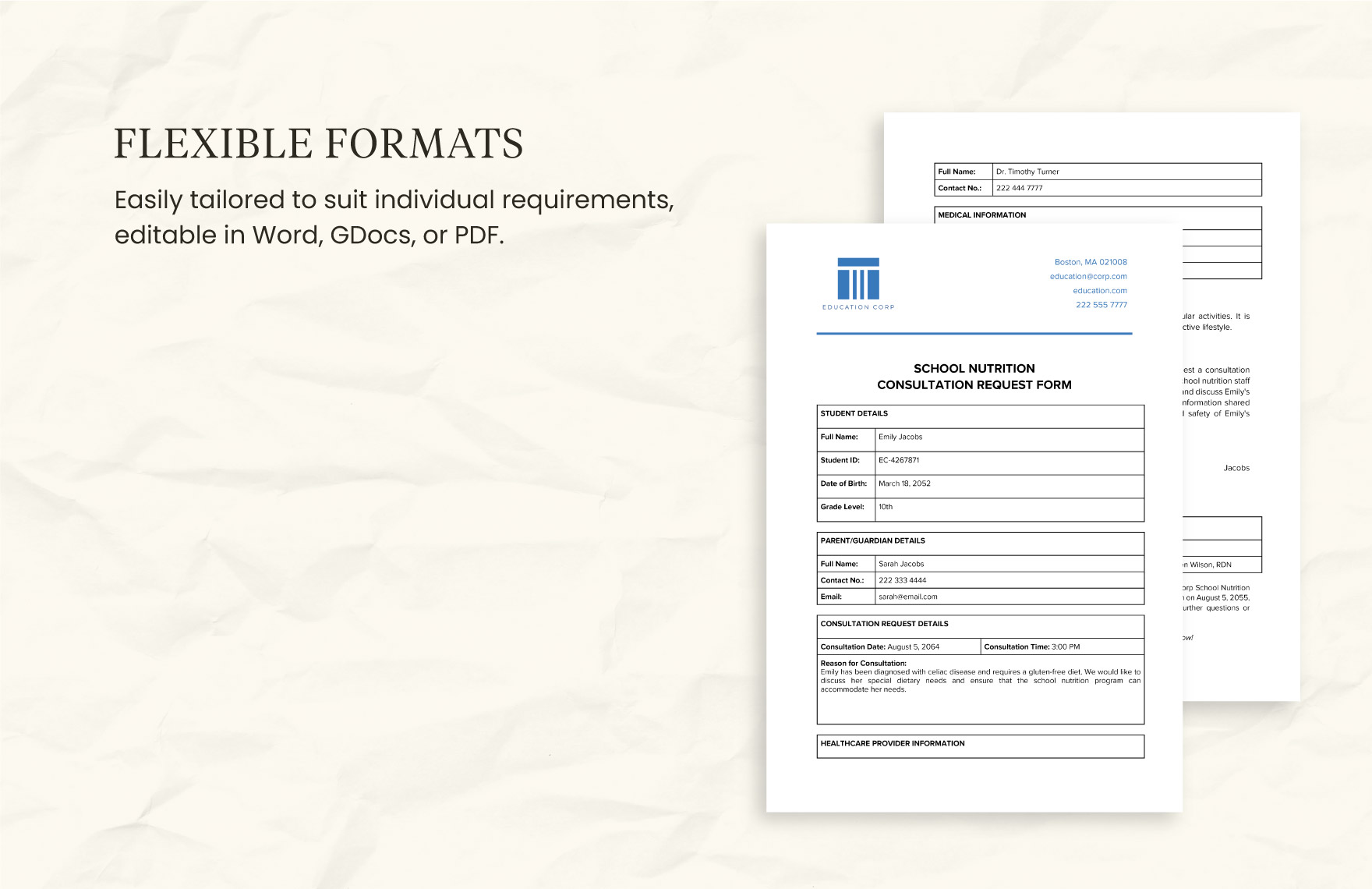 School Nutrition Consultation Request Form Template