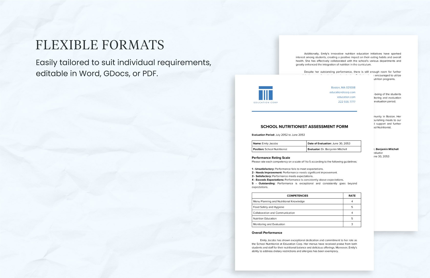 School Nutritionist Assessment Form Template
