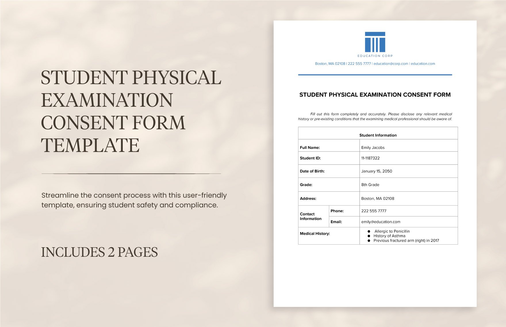 Student Physical Examination Consent Form Template