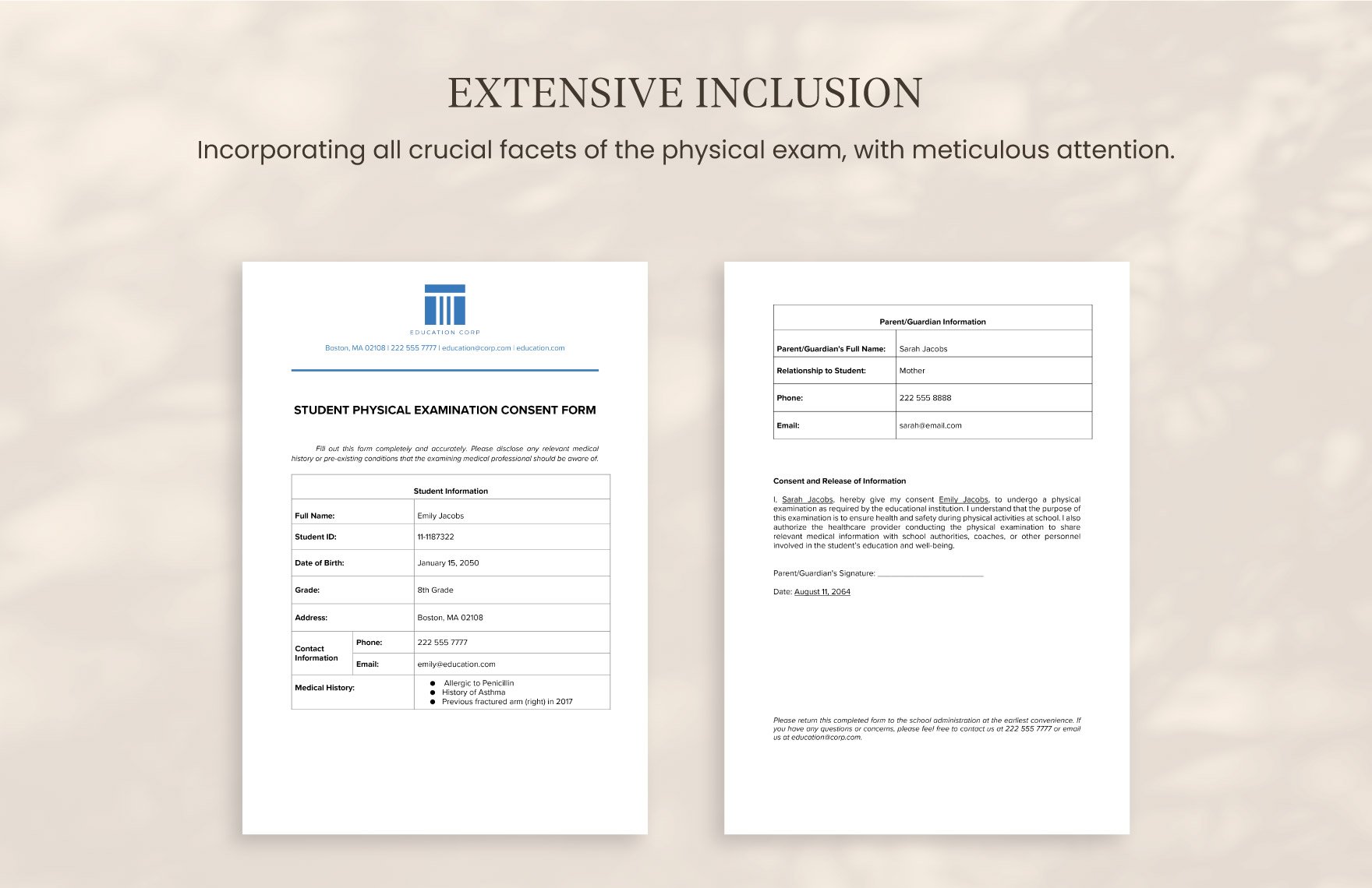 Student Physical Examination Consent Form Template