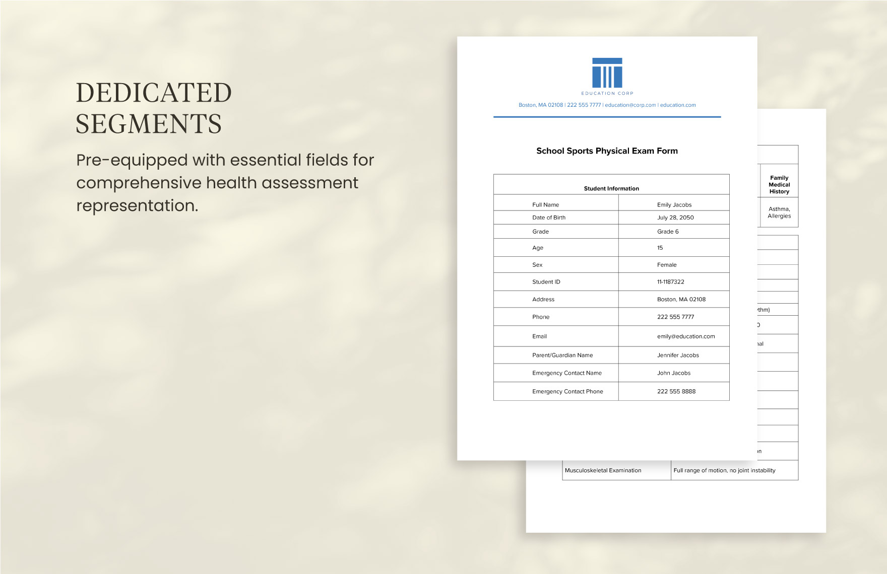 School Sports Physical Exam Form Template