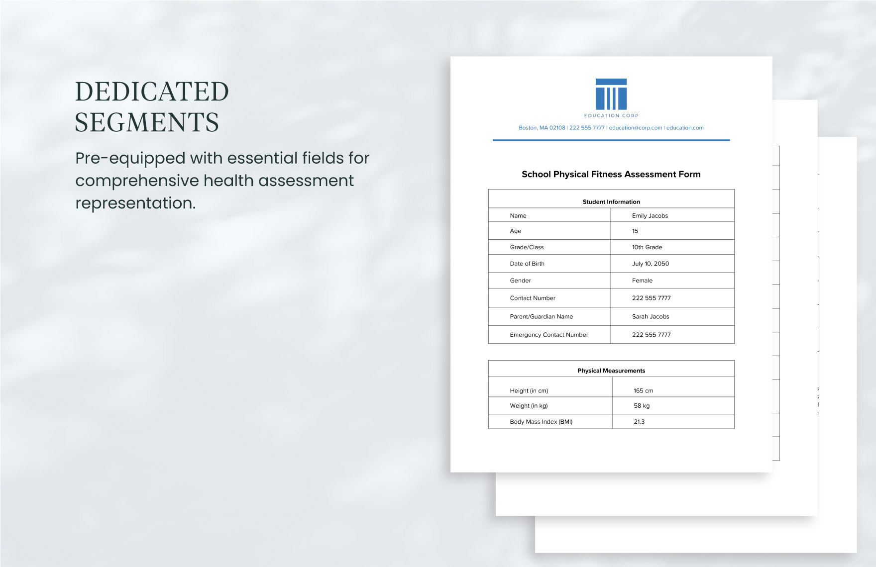 School Physical Fitness Assessment Form Template