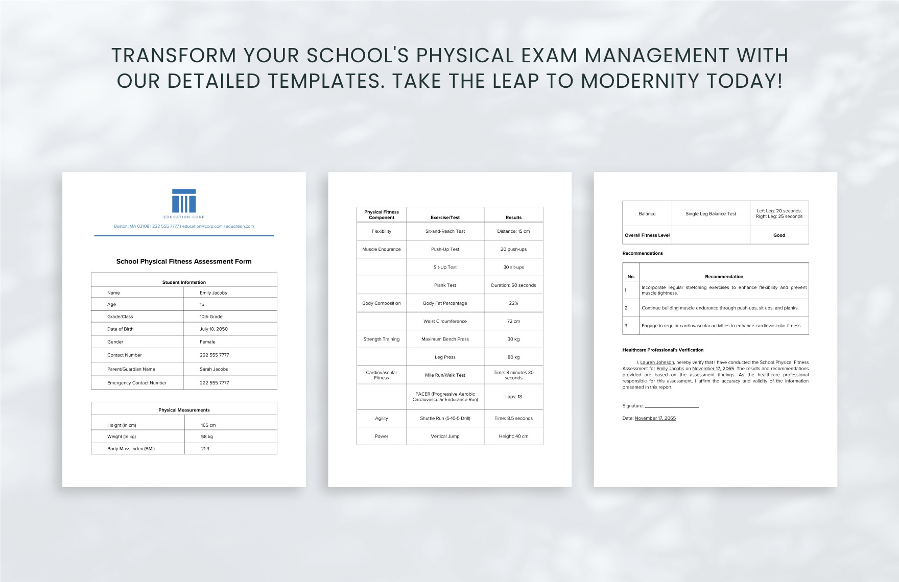 School Physical Fitness Assessment Form Template