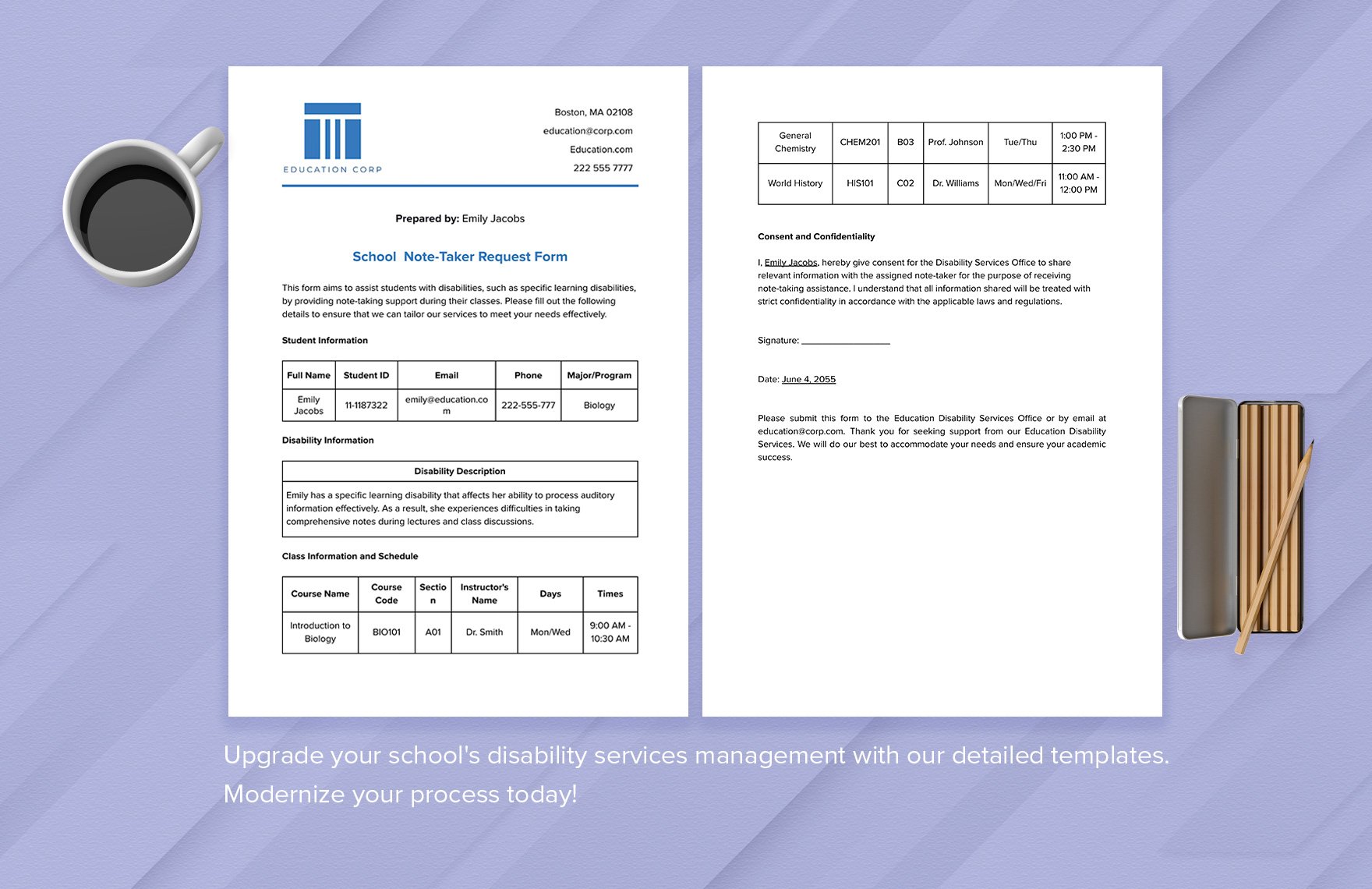 School Note-Taker Request Form Template