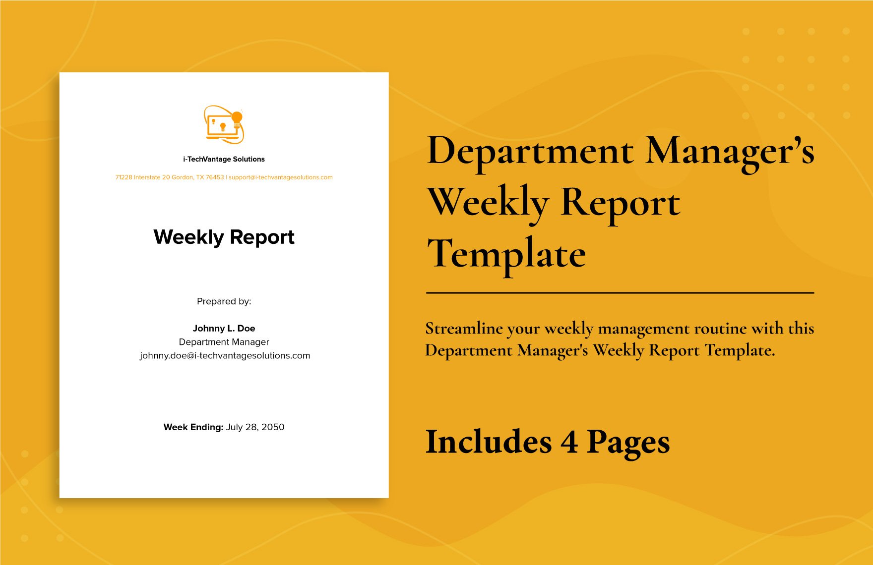 Department Manager’s Weekly Report Template