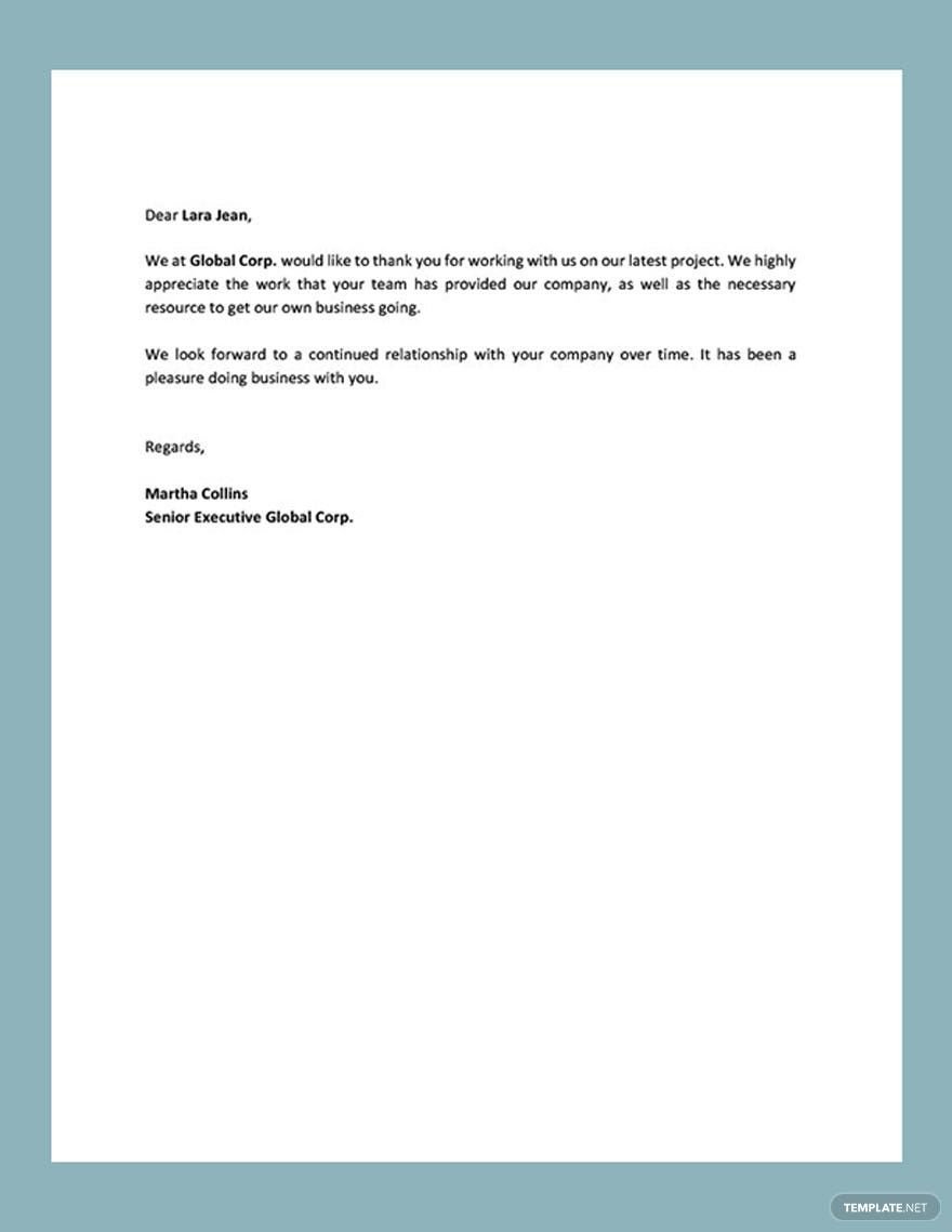 Business Thank You Letter Template