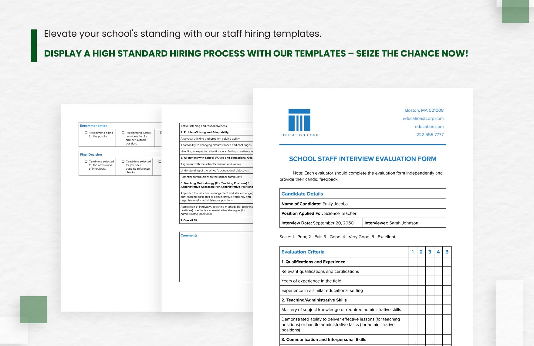 School Staff Interview Evaluation Form Template