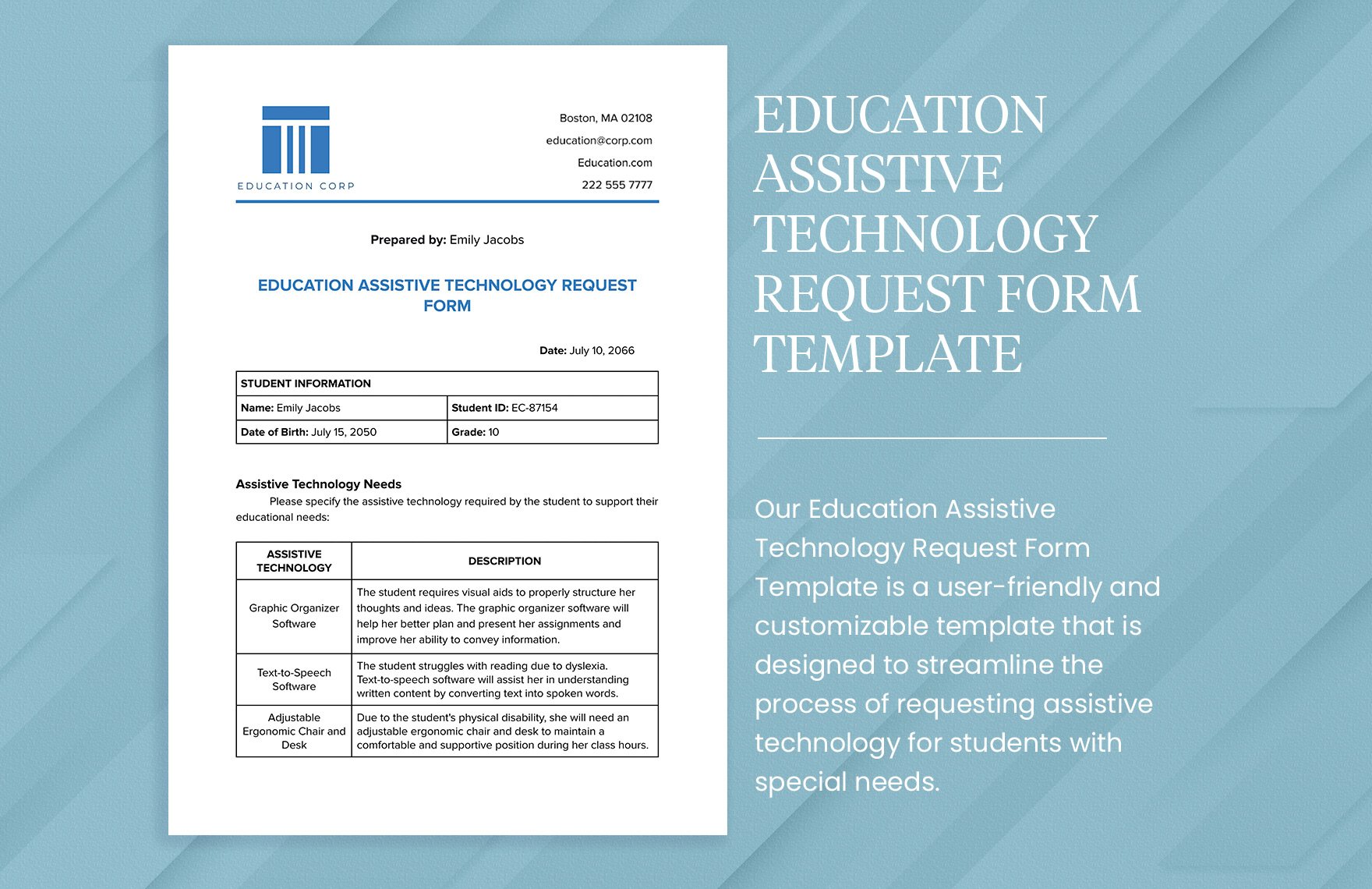 Education Assistive Technology Request Form Template in Word, Google Docs, PDF