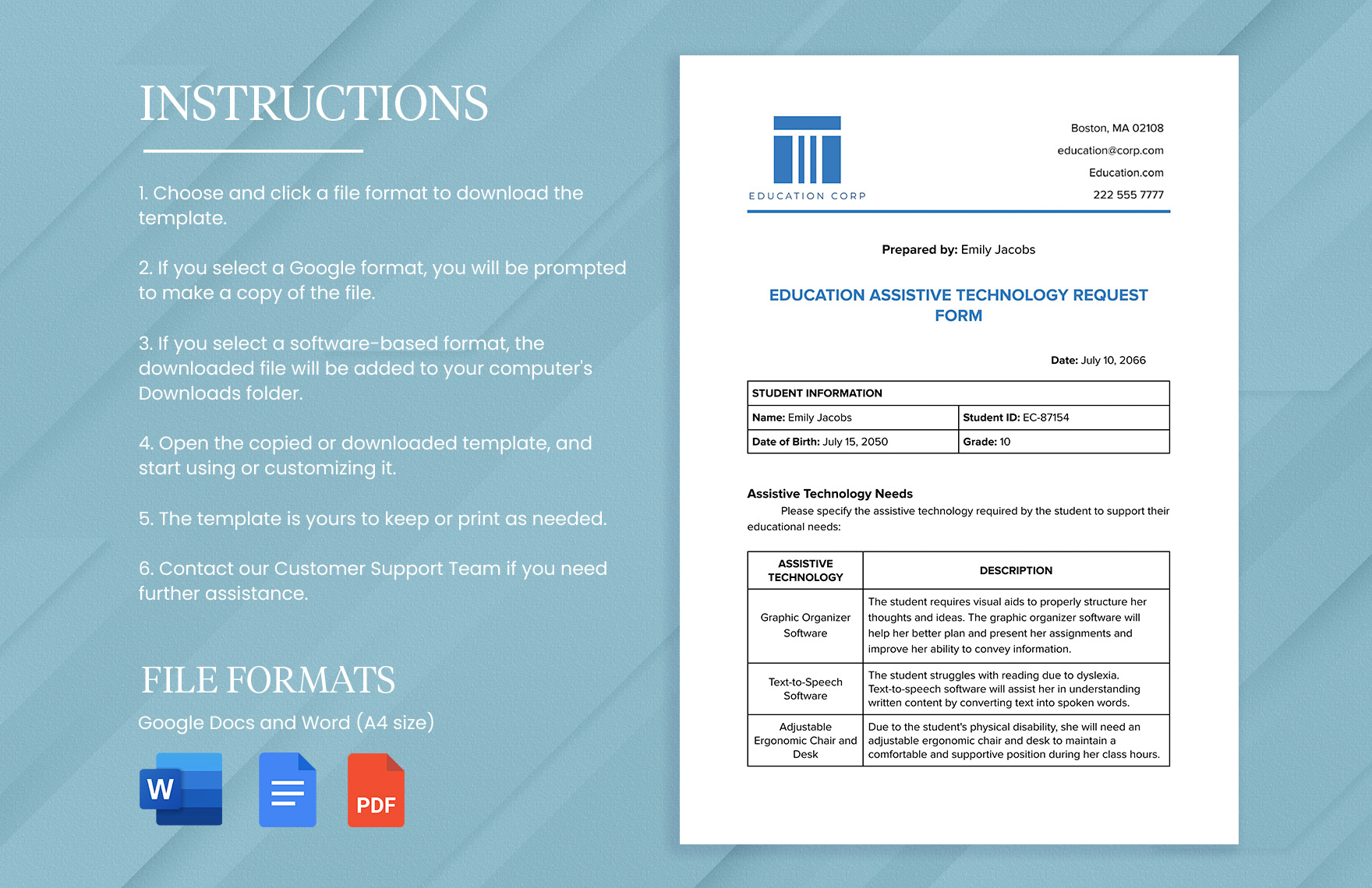 Education Assistive Technology Request Form Template