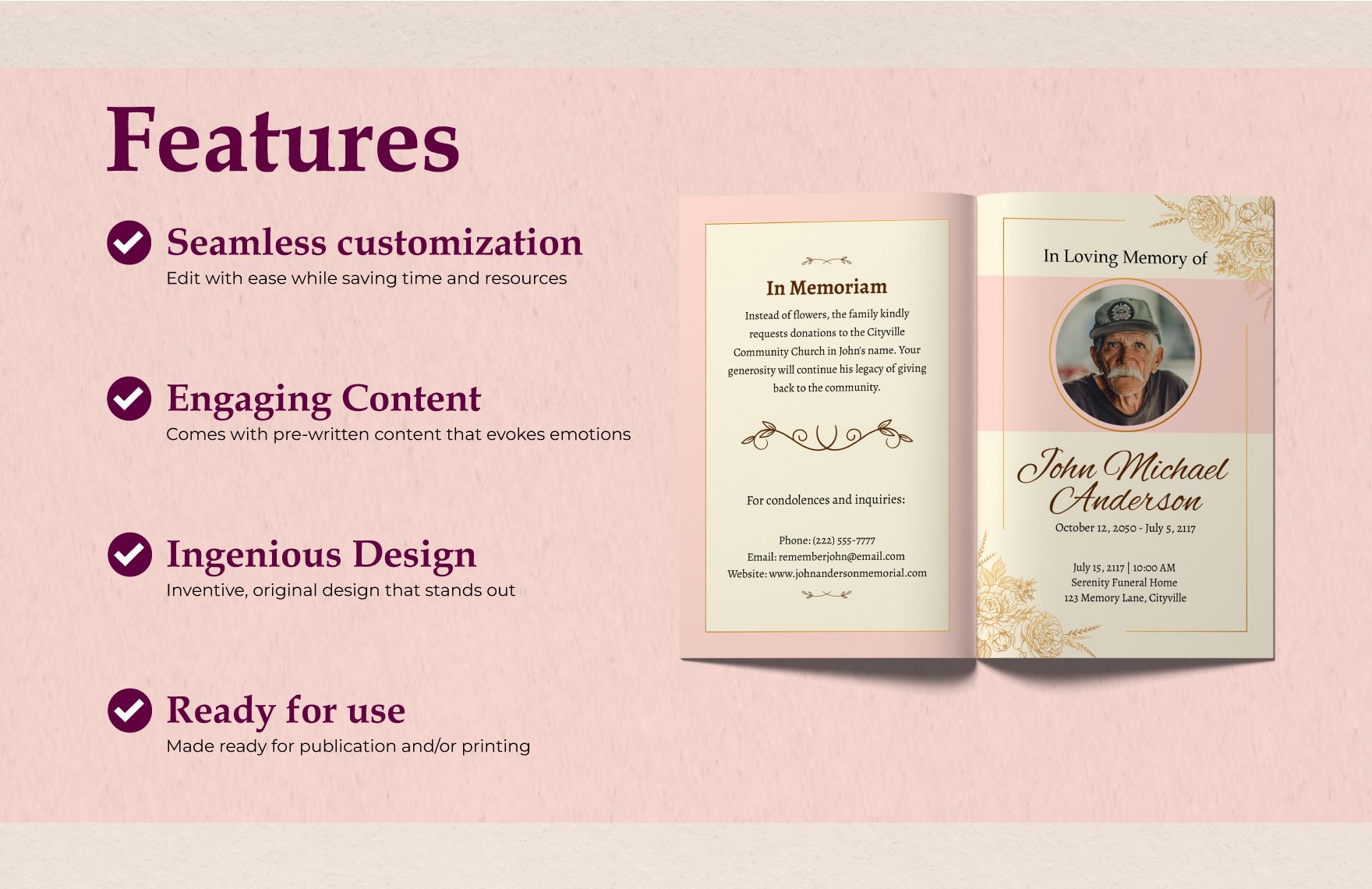 Multicolour Obituary Program Full Page Bi-Fold Template