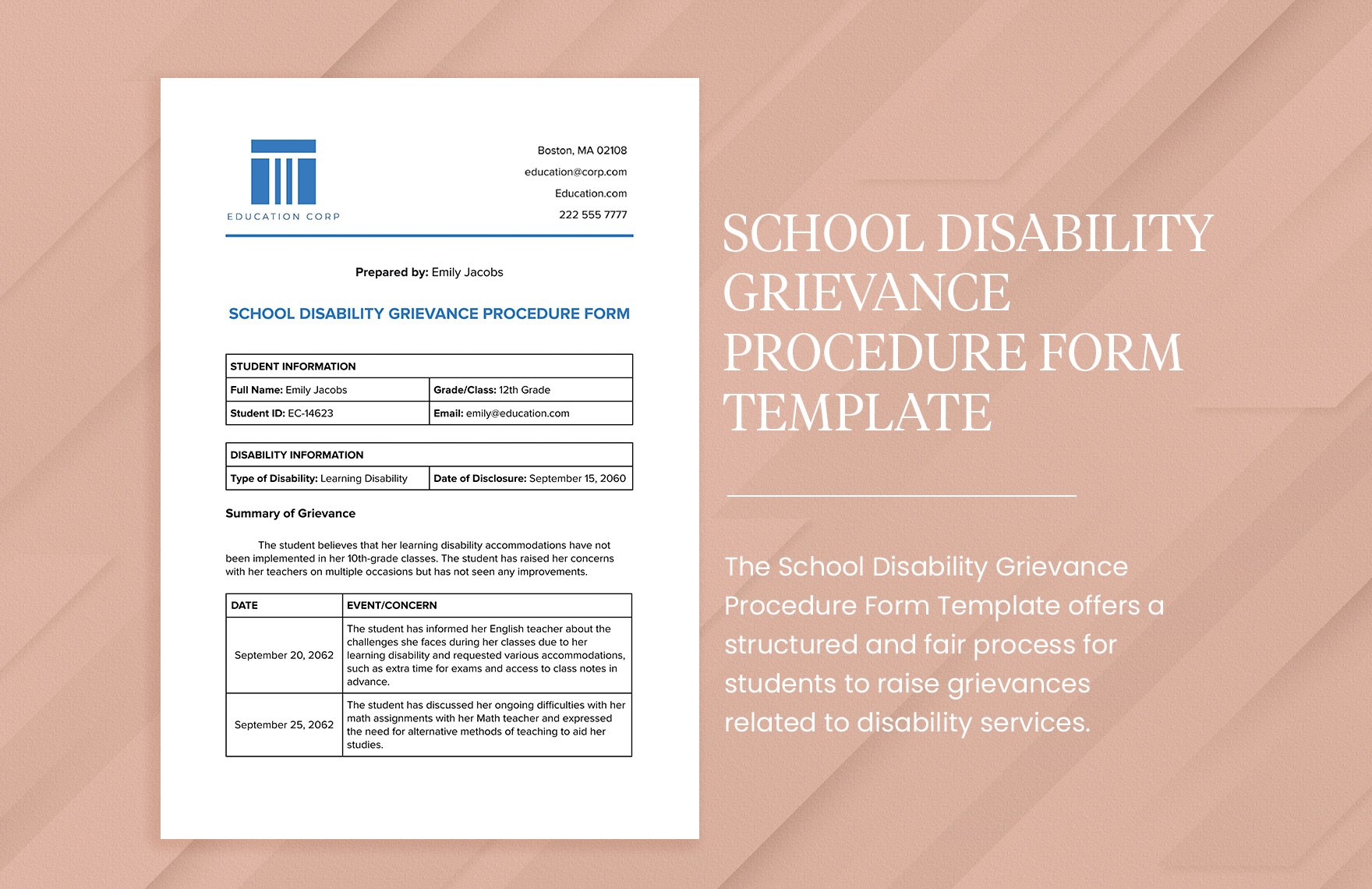 School Disability Grievance Procedure Form Template
