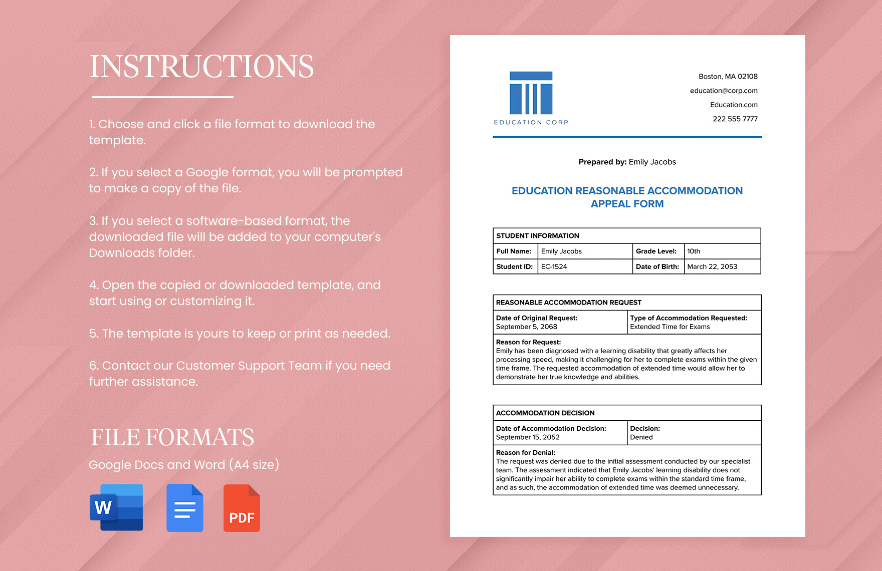 Education Reasonable Accommodation Appeal Form Template