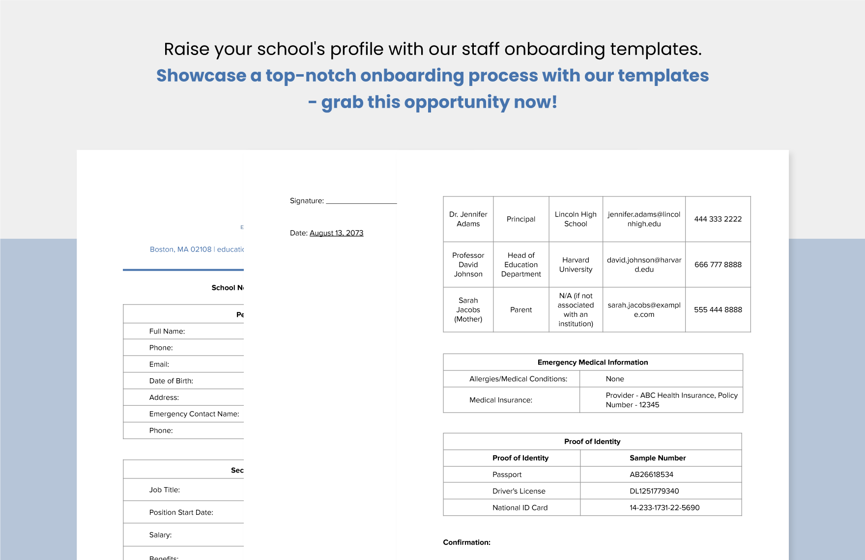 School New Staff Information Form Template