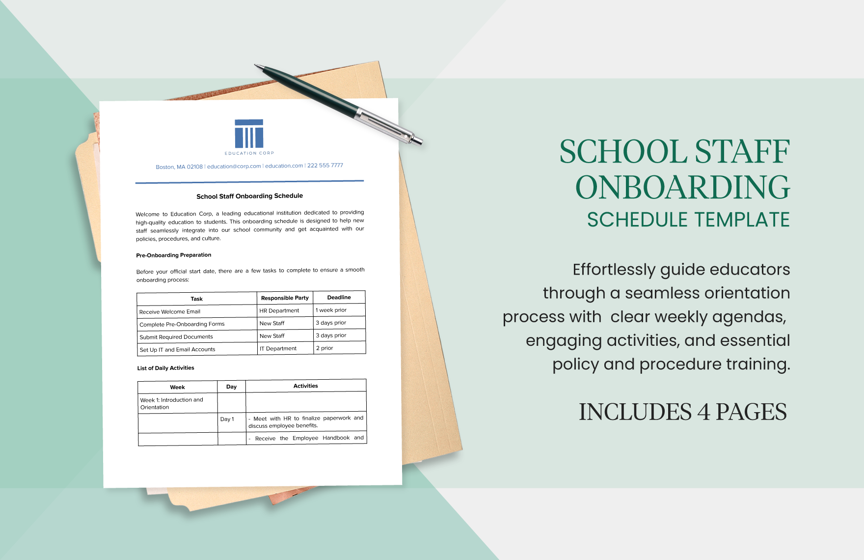 school-staff-onboarding-schedule-template