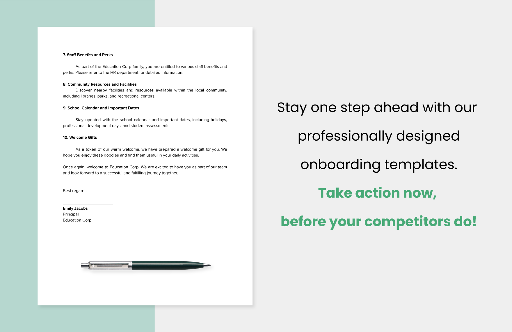 School Staff Welcome Package Template