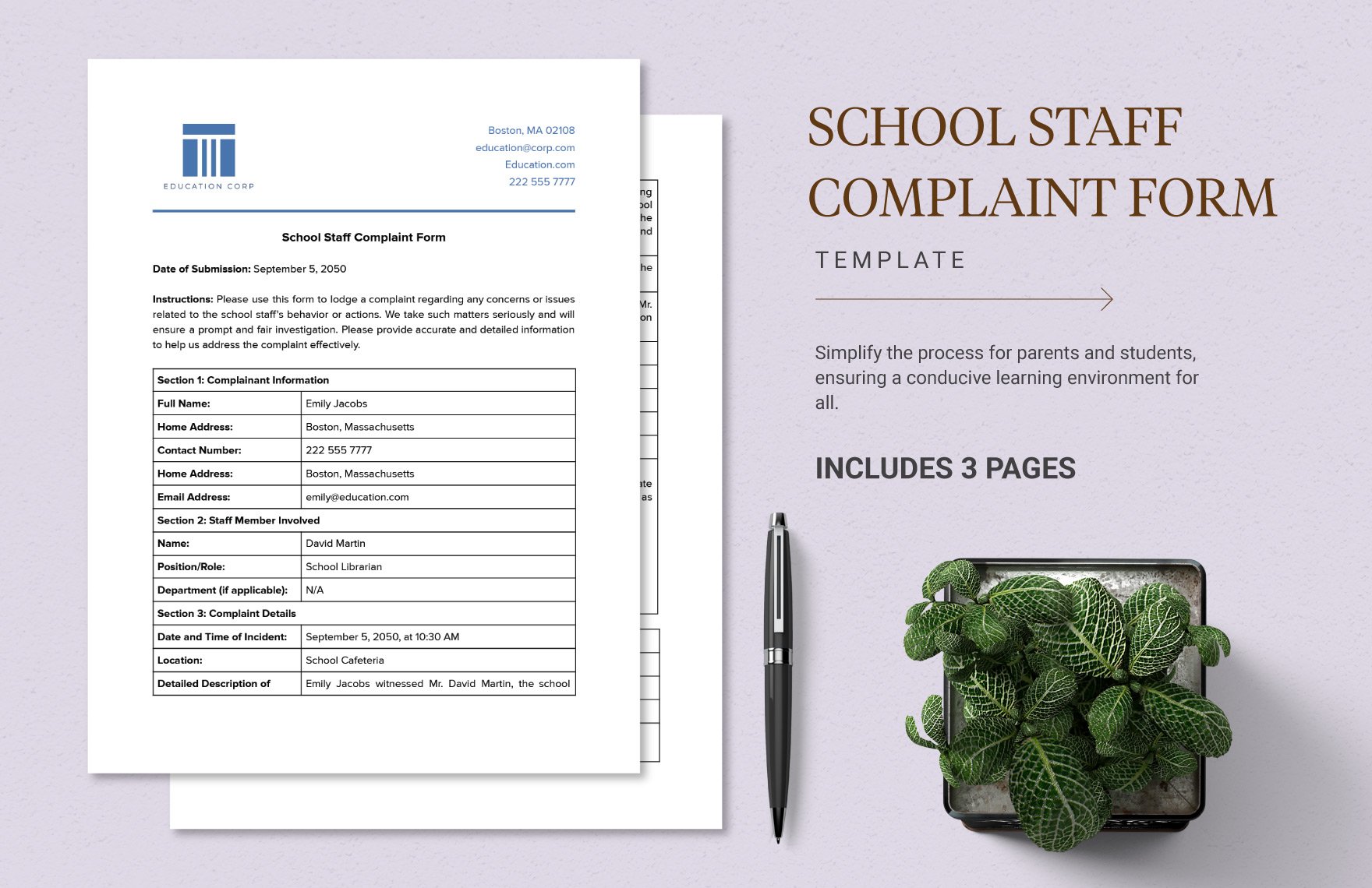 School Staff Complaint Form Template