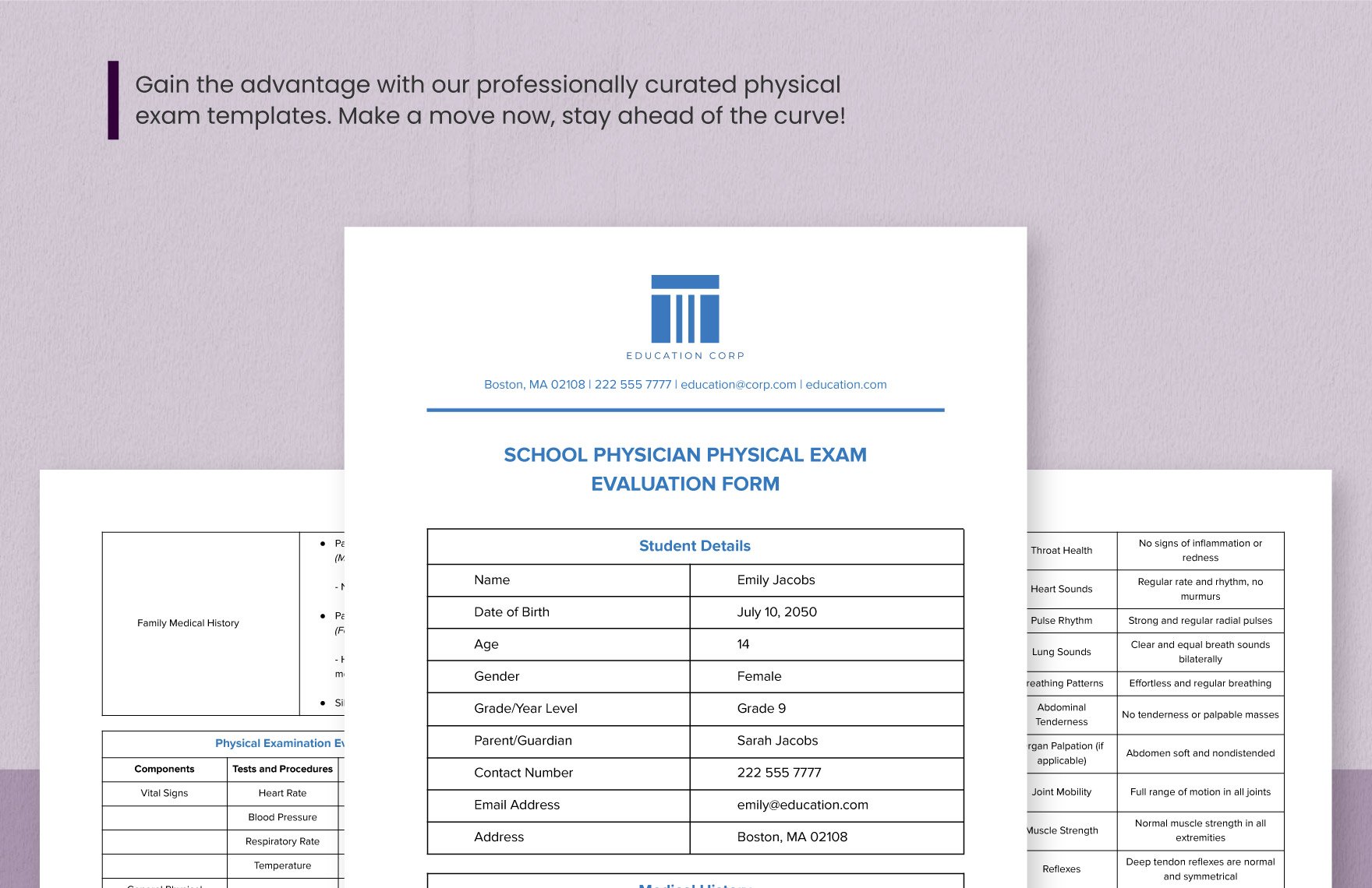 School Physician Physical Exam Evaluation Form Template