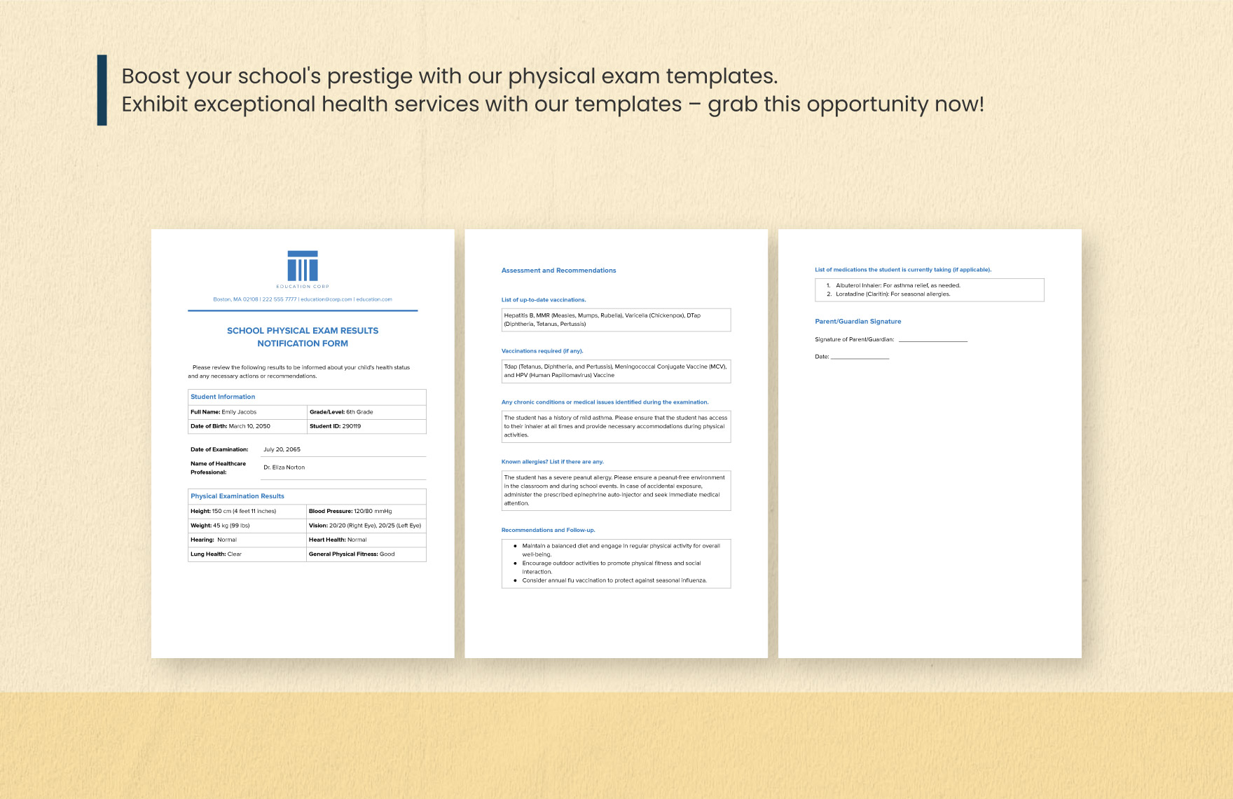 School Physical Exam Results Notification Form Template