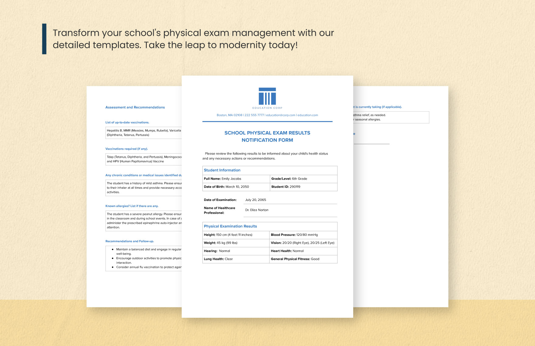 School Physical Exam Results Notification Form Template
