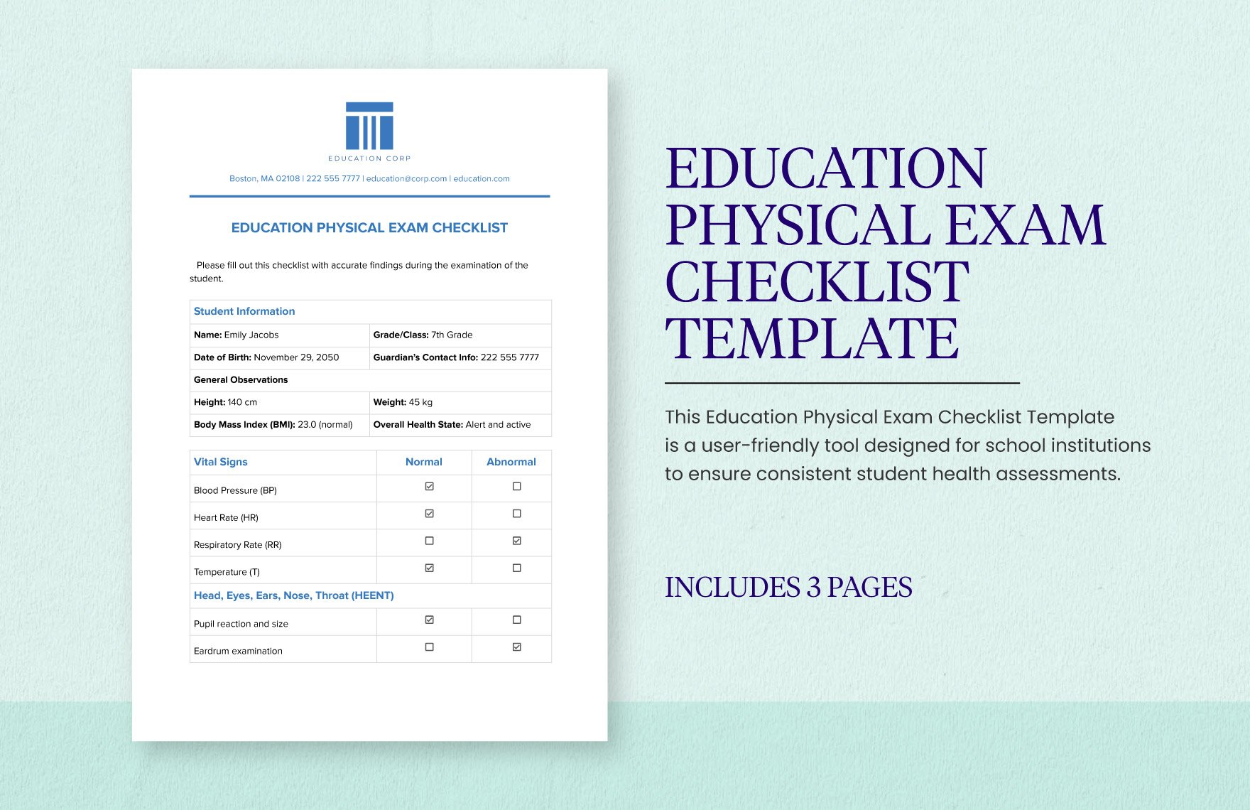 Education Physical Exam Checklist Template