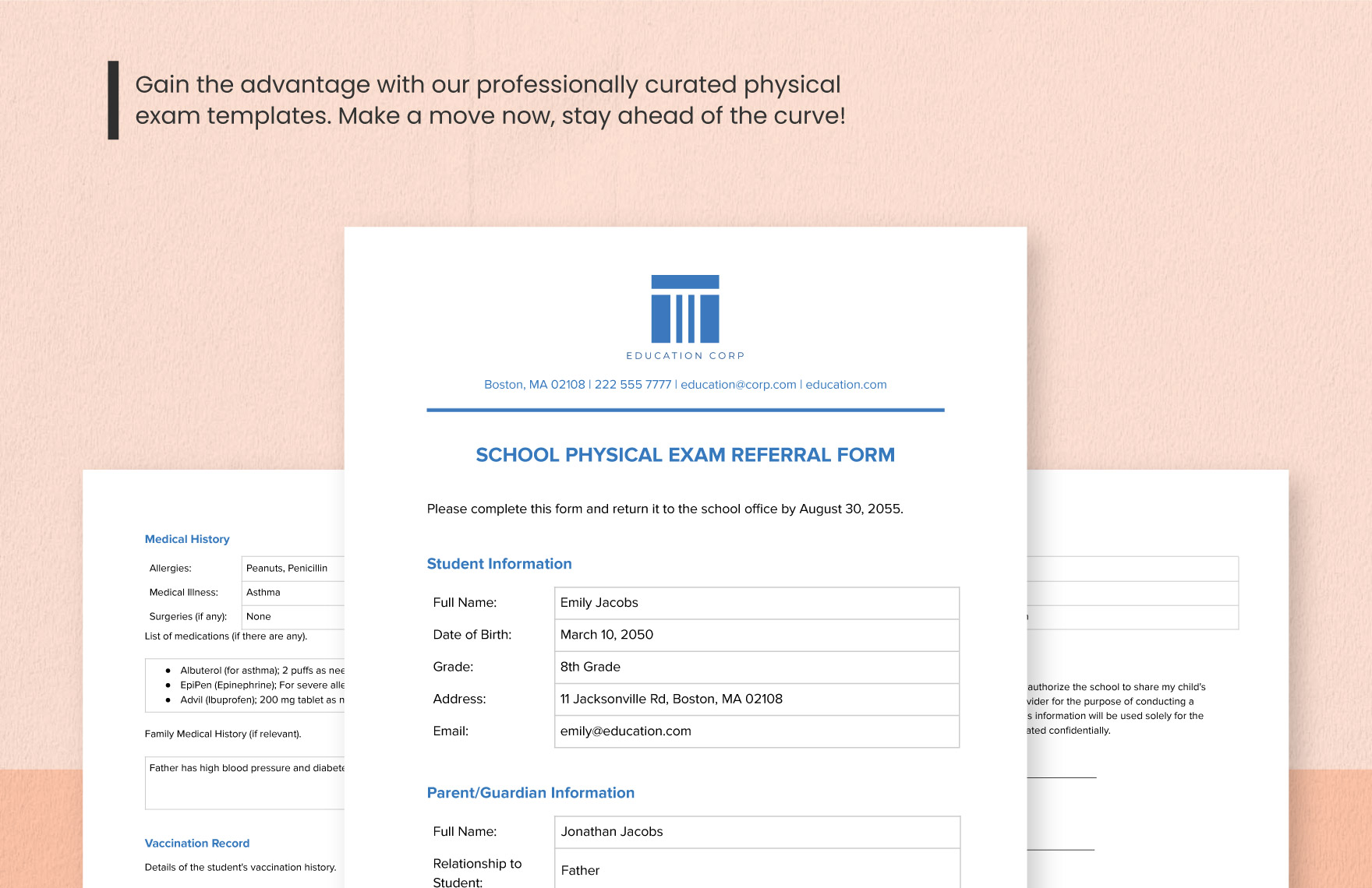 School Physical Exam Referral Form Template