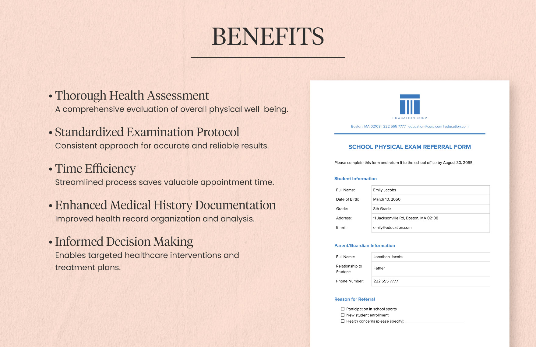 School Physical Exam Referral Form Template