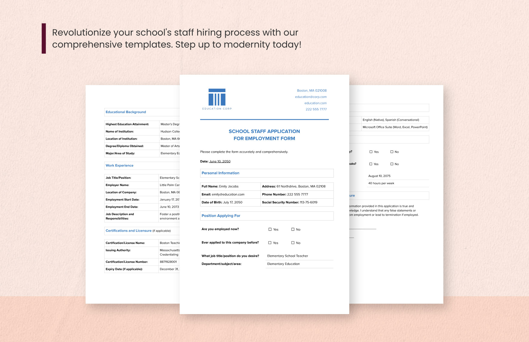School Staff Application for Employment Form Template