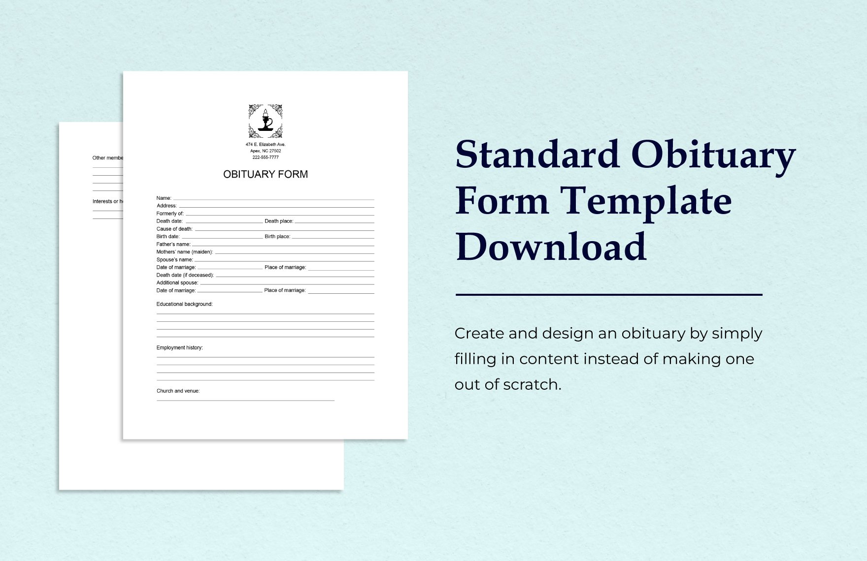 Standard Obituary Form Template Download