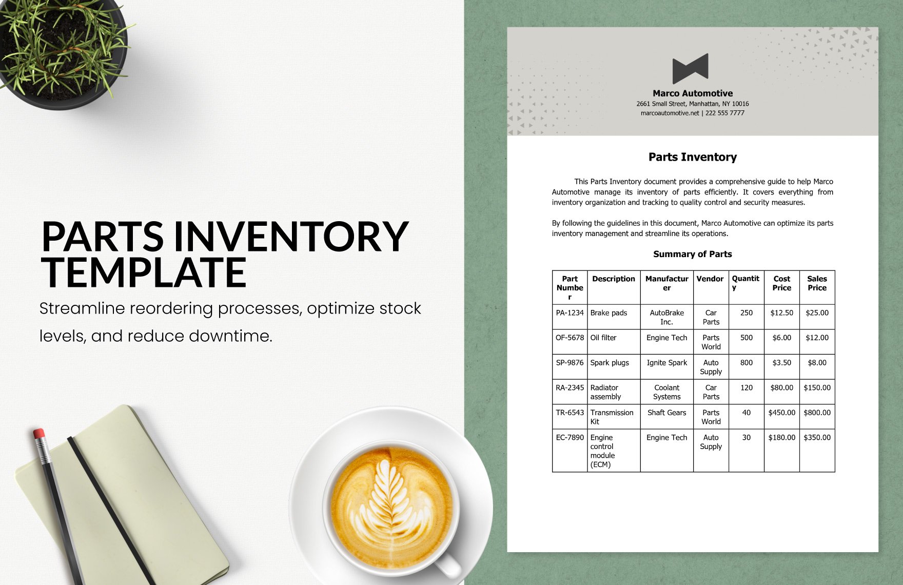Parts Inventory Template