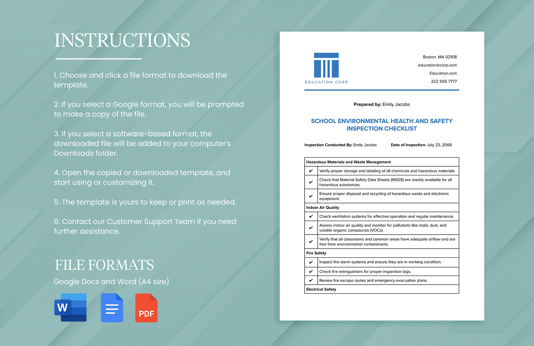 School Environmental Health and Safety Inspection Checklist Template