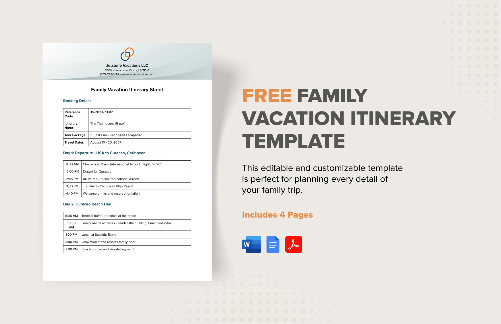 Free Family Vacation Itinerary Template