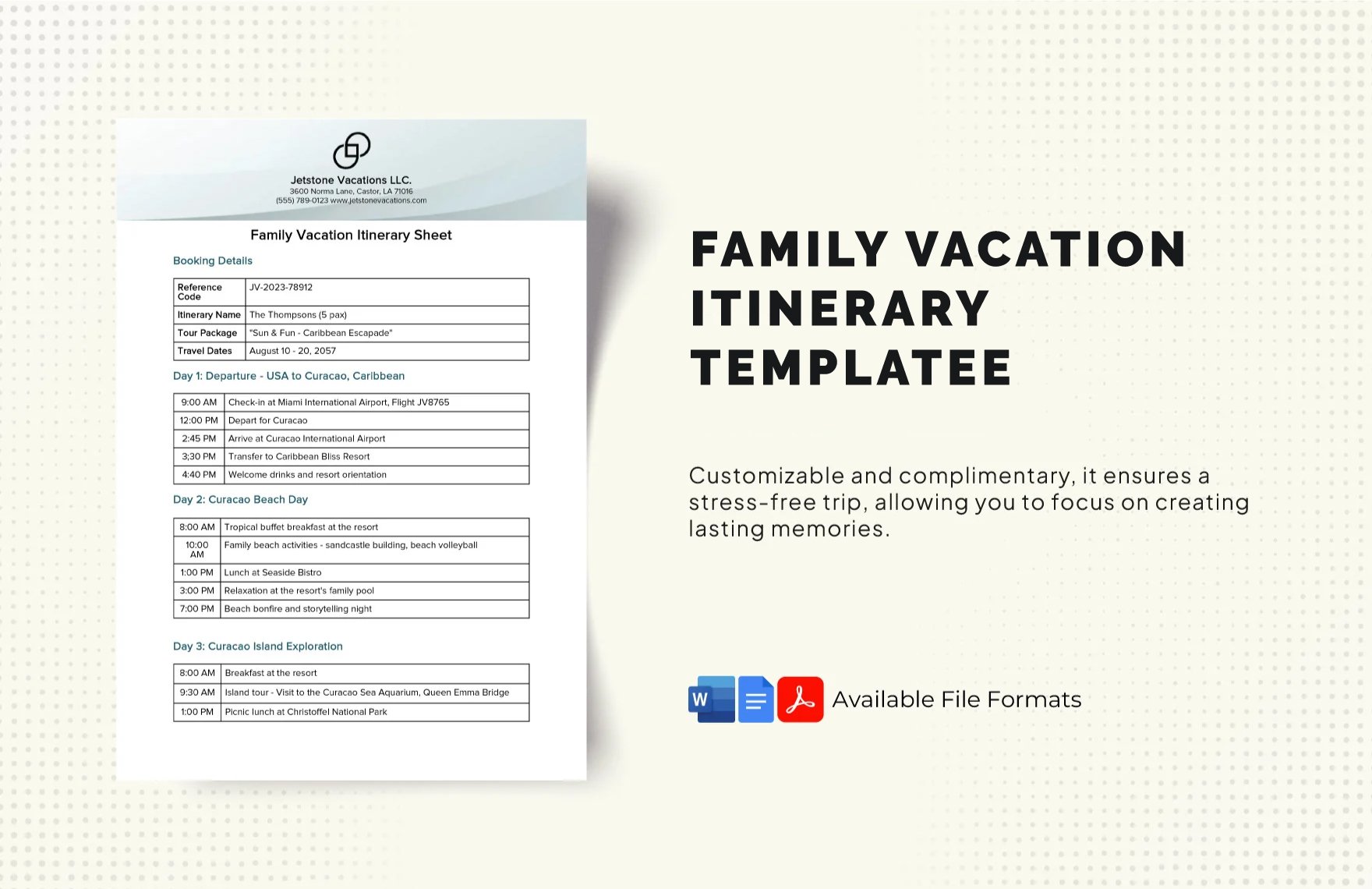 Free Family Vacation Itinerary Template in Word, Google Docs, PDF