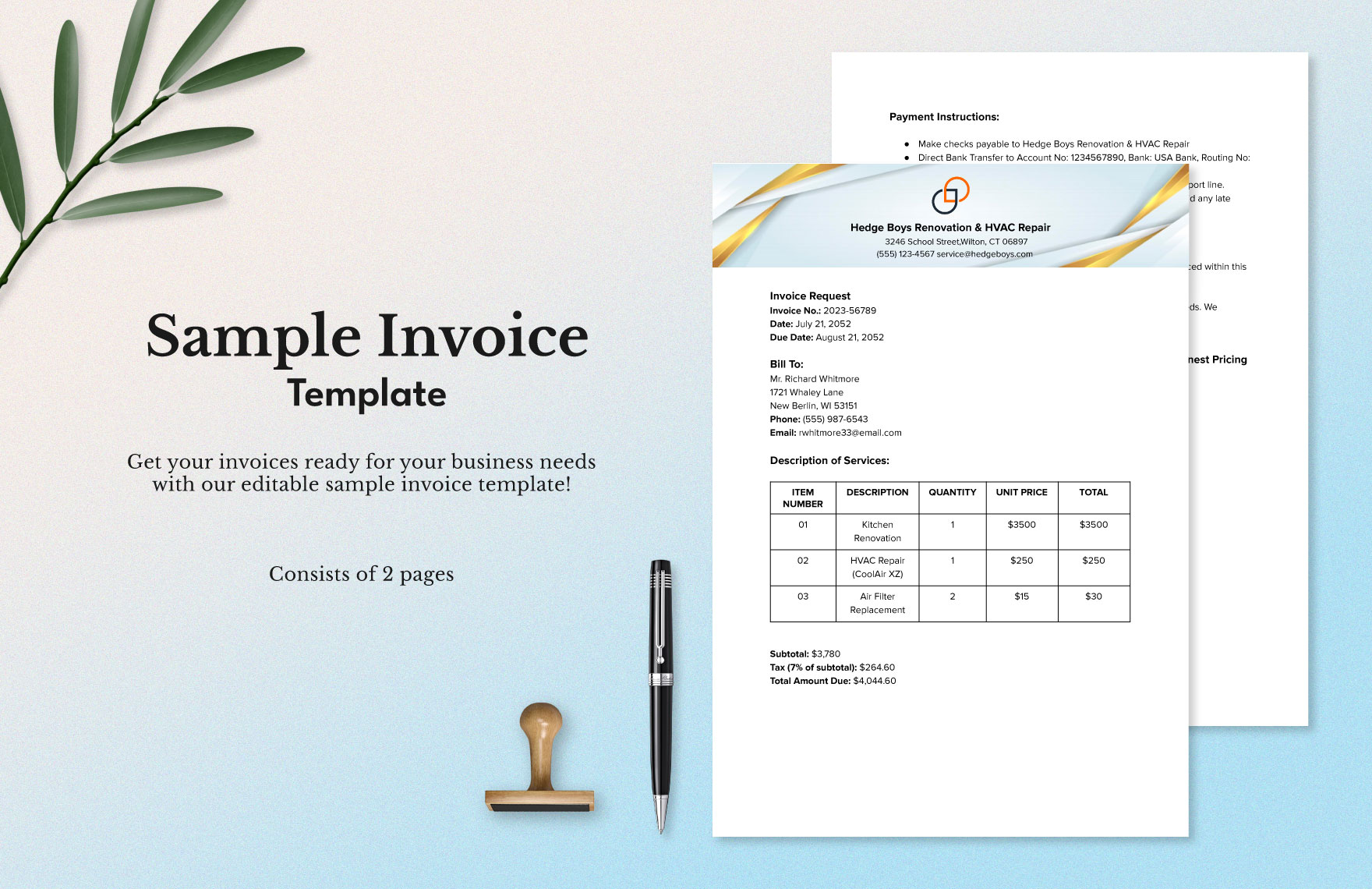 Sample Invoice Template in Word, PDF, Google Docs - Download | Template.net